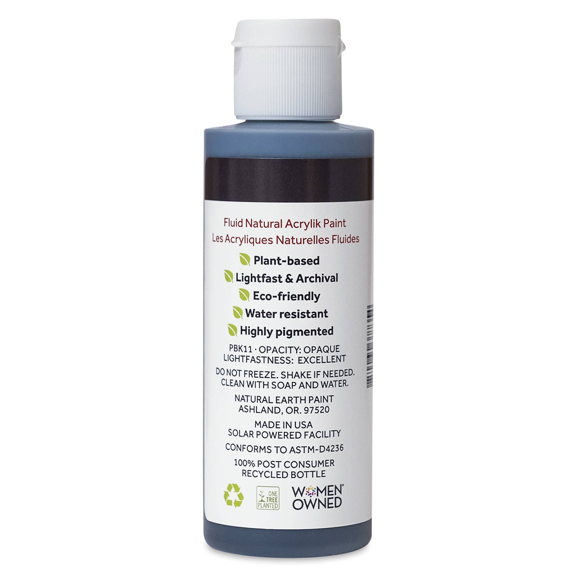 Natural Earth Paint Natural Fluid Acrylik Paint - Black Ochre, 118 ml - back