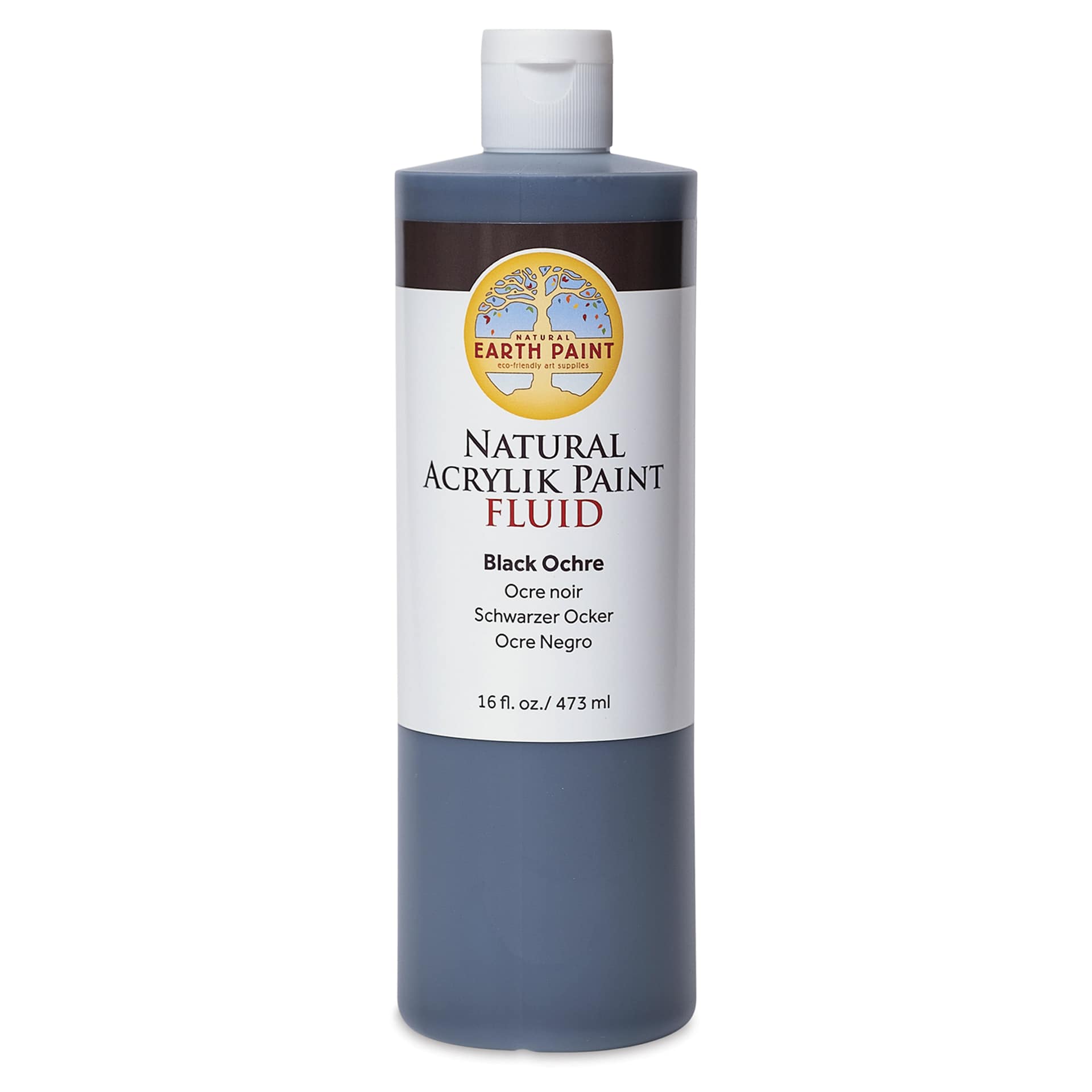 Natural Earth Paint Natural Fluid Acrylik Paint - Black Ochre, 473 ml - front