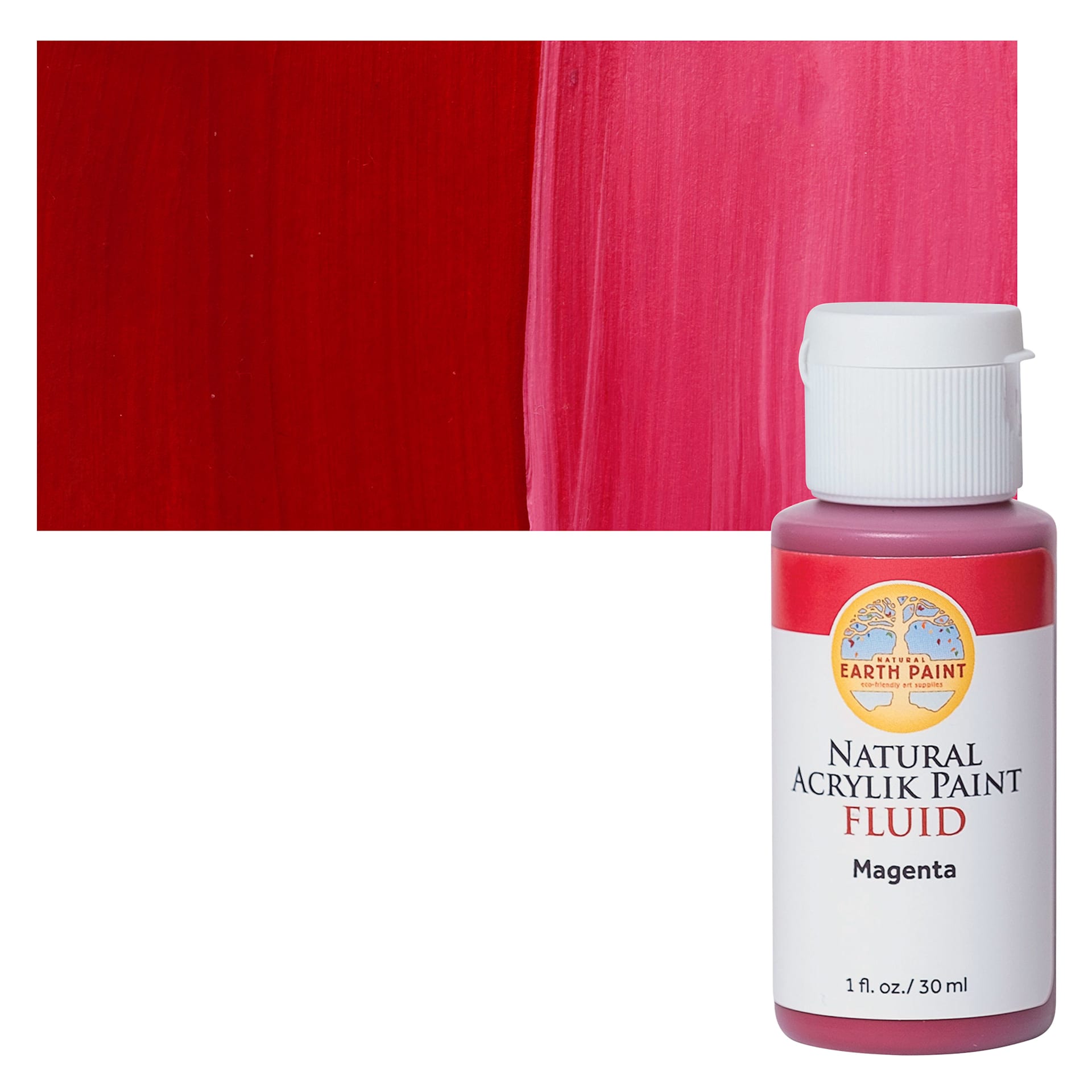 Natural Earth Paint Natural Fluid Acrylik Paint - Magenta, 30 ml - Bottle and Swatch