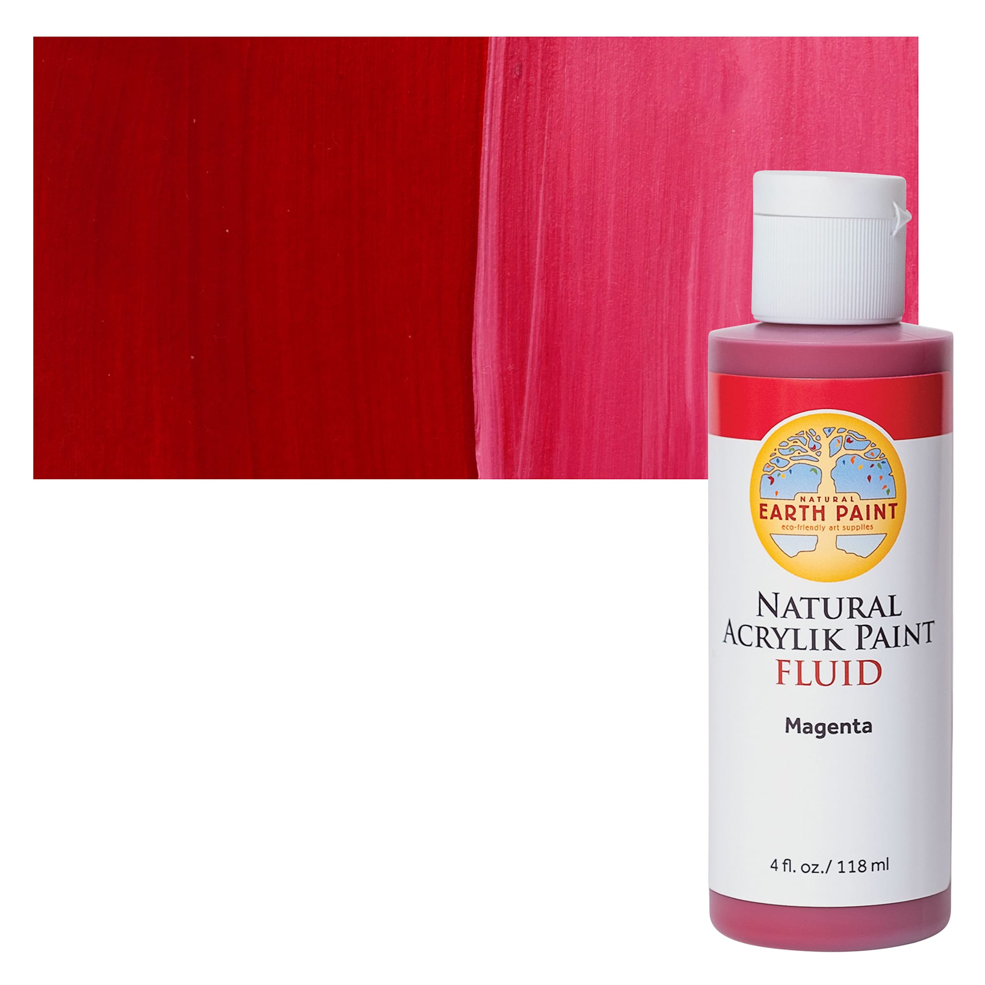 Natural Earth Paint Natural Fluid Acrylik Paint - Magenta, 118 ml - Bottle and Swatch