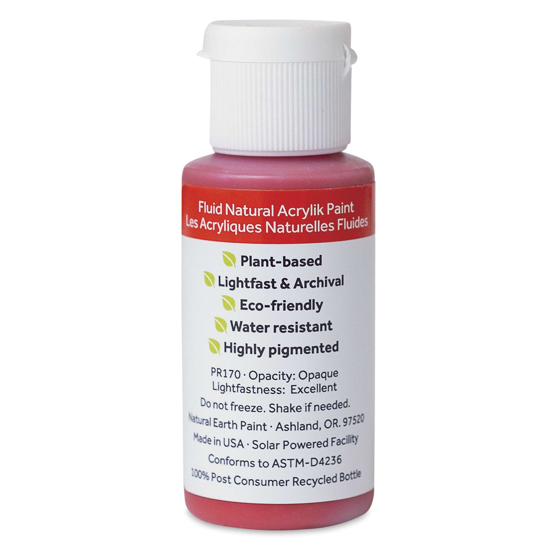 Natural Earth Paint Natural Fluid Acrylik Paint - Scarlet Red, 30 ml - back