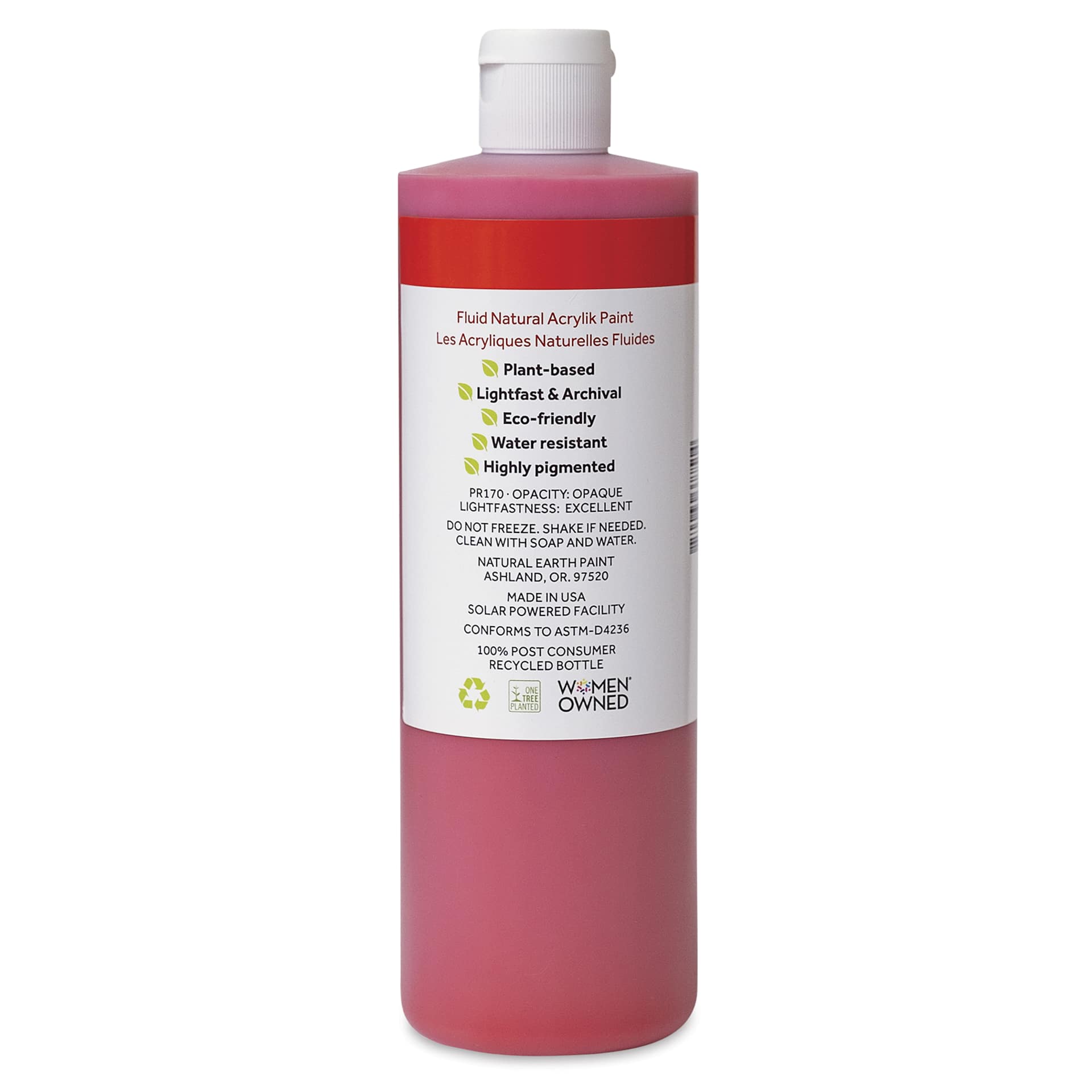 Natural Earth Paint Natural Fluid Acrylik Paint - Scarlet Red, 473 ml - back