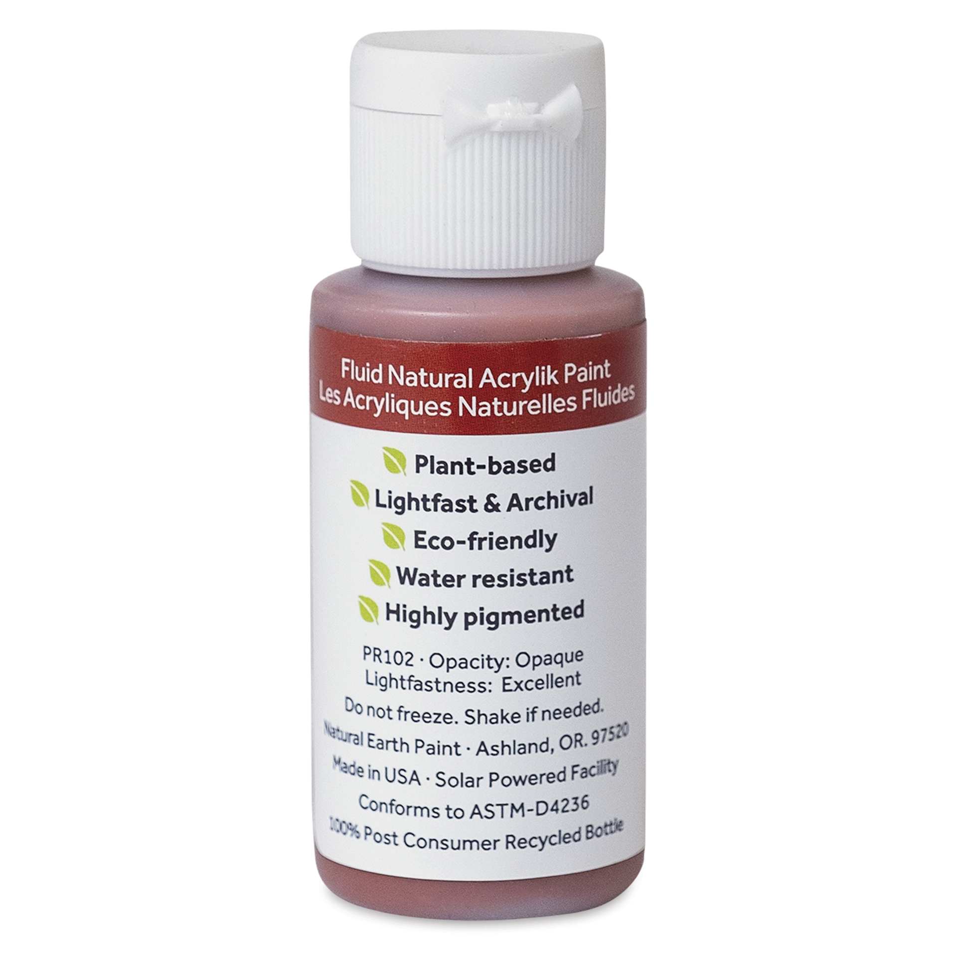 Natural Earth Paint Natural Fluid Acrylik Paint - Venetian Red, 30 ml - back of bottle