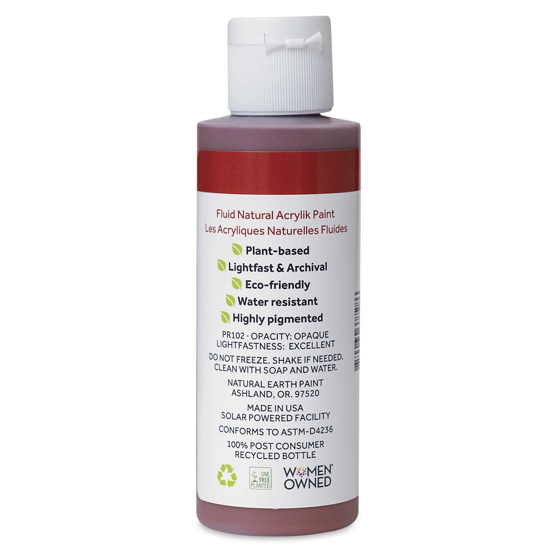 Natural Earth Paint Natural Fluid Acrylik Paint - Venetian Red, 118 ml - back of bottle