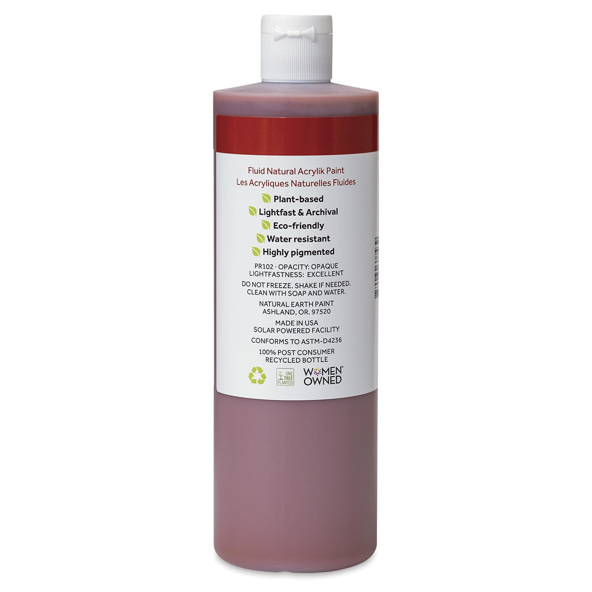 Natural Earth Paint Natural Fluid Acrylik Paint - Venetian Red, 473 ml - back of bottle