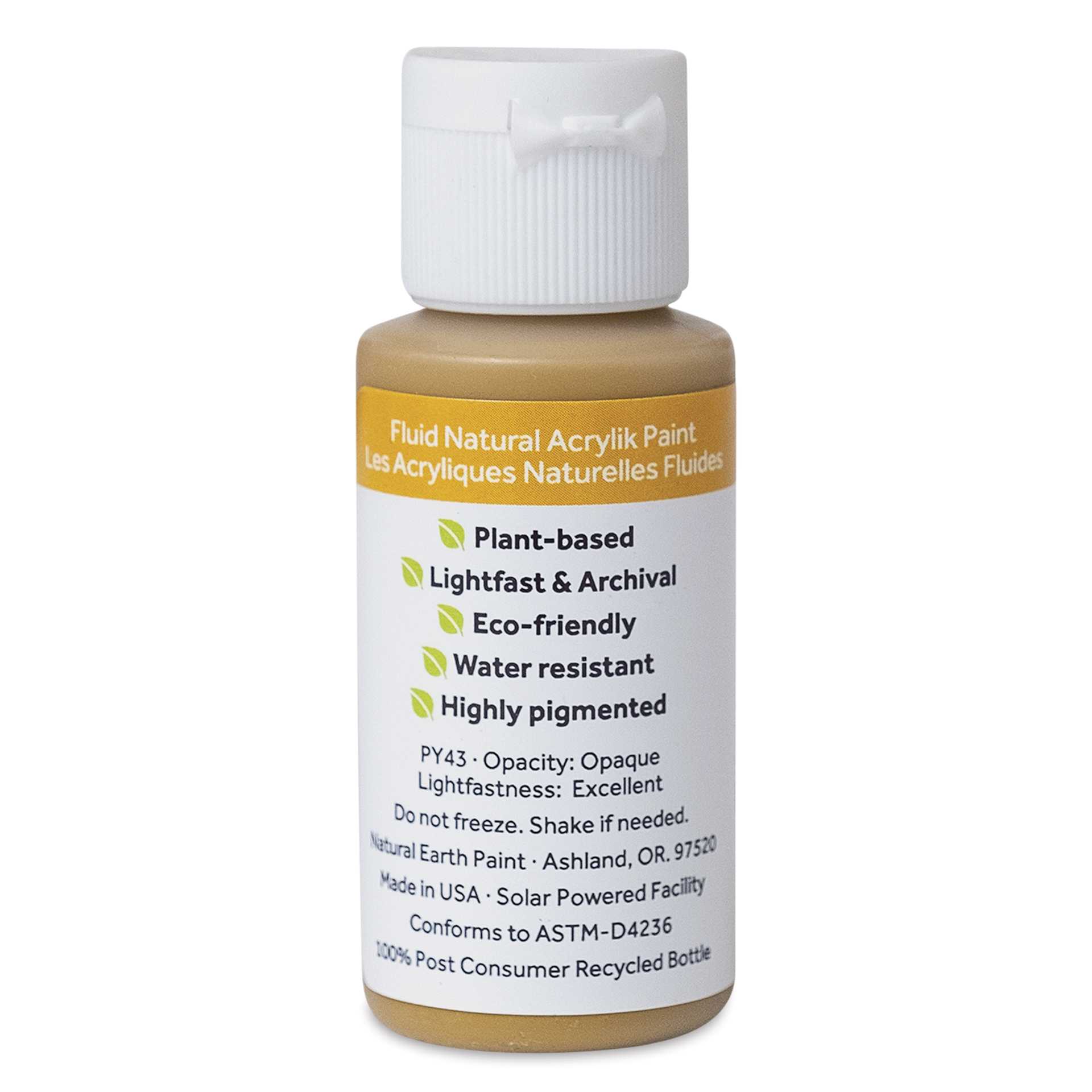 Natural Earth Paint Natural Fluid Acrylik Paint - Yellow Ochre, 30 ml - back of bottle