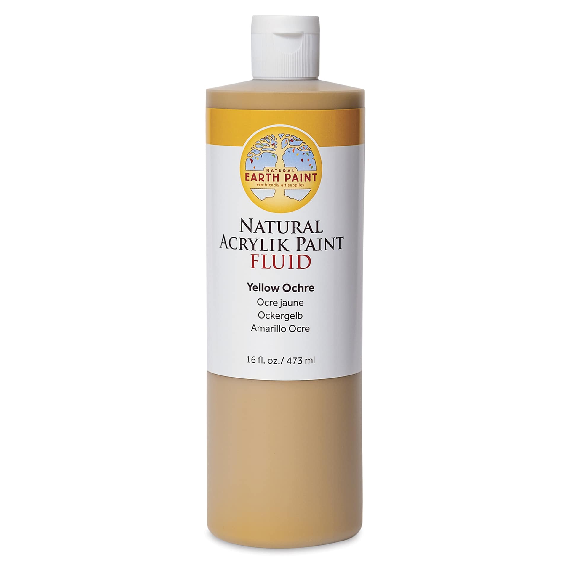 Natural Earth Paint Natural Fluid Acrylik Paint - Yellow Ochre, 473 ml - front