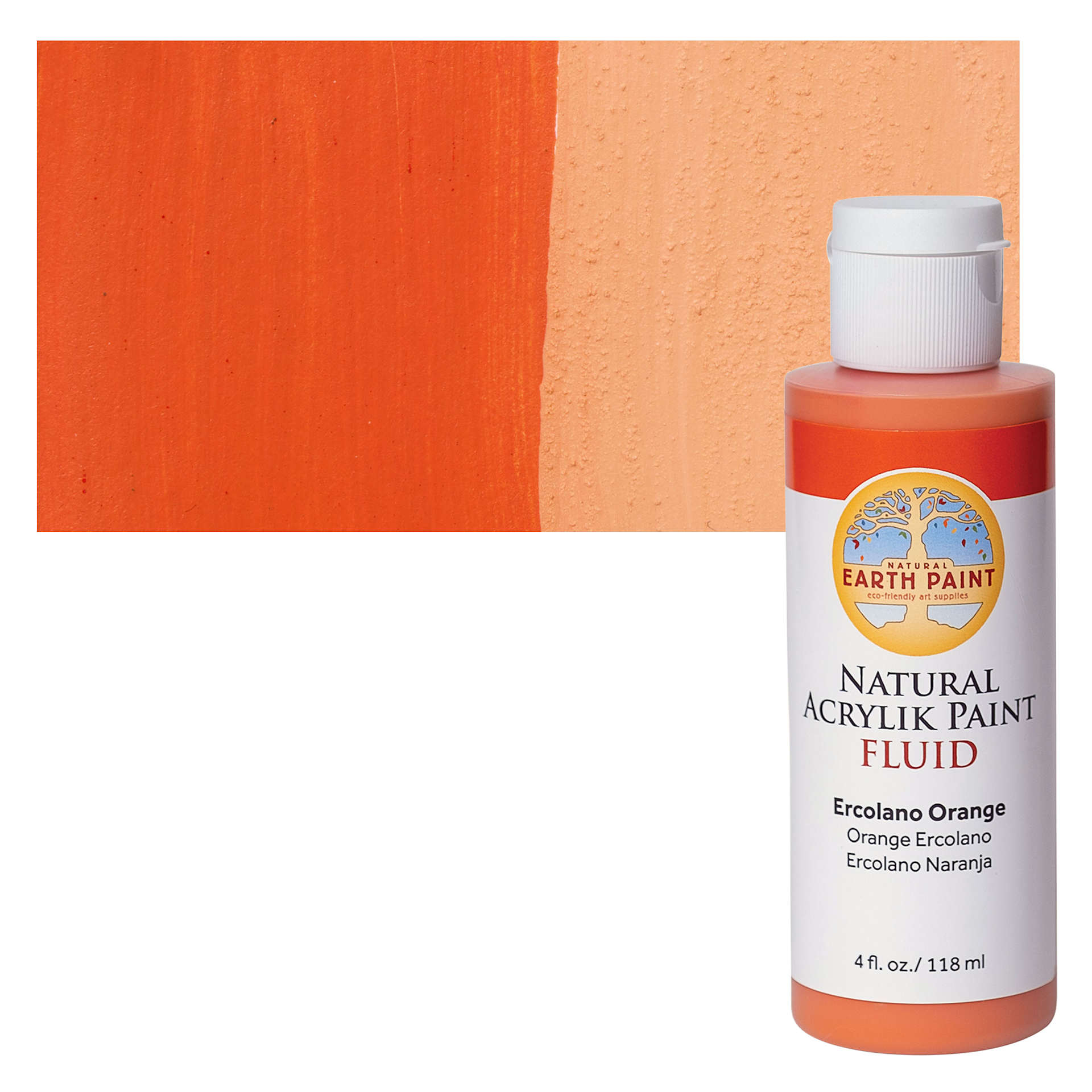Natural Earth Paint Natural Fluid Acrylik Paint - Ercolano Orange, 118 ml - Bottle and Swatch