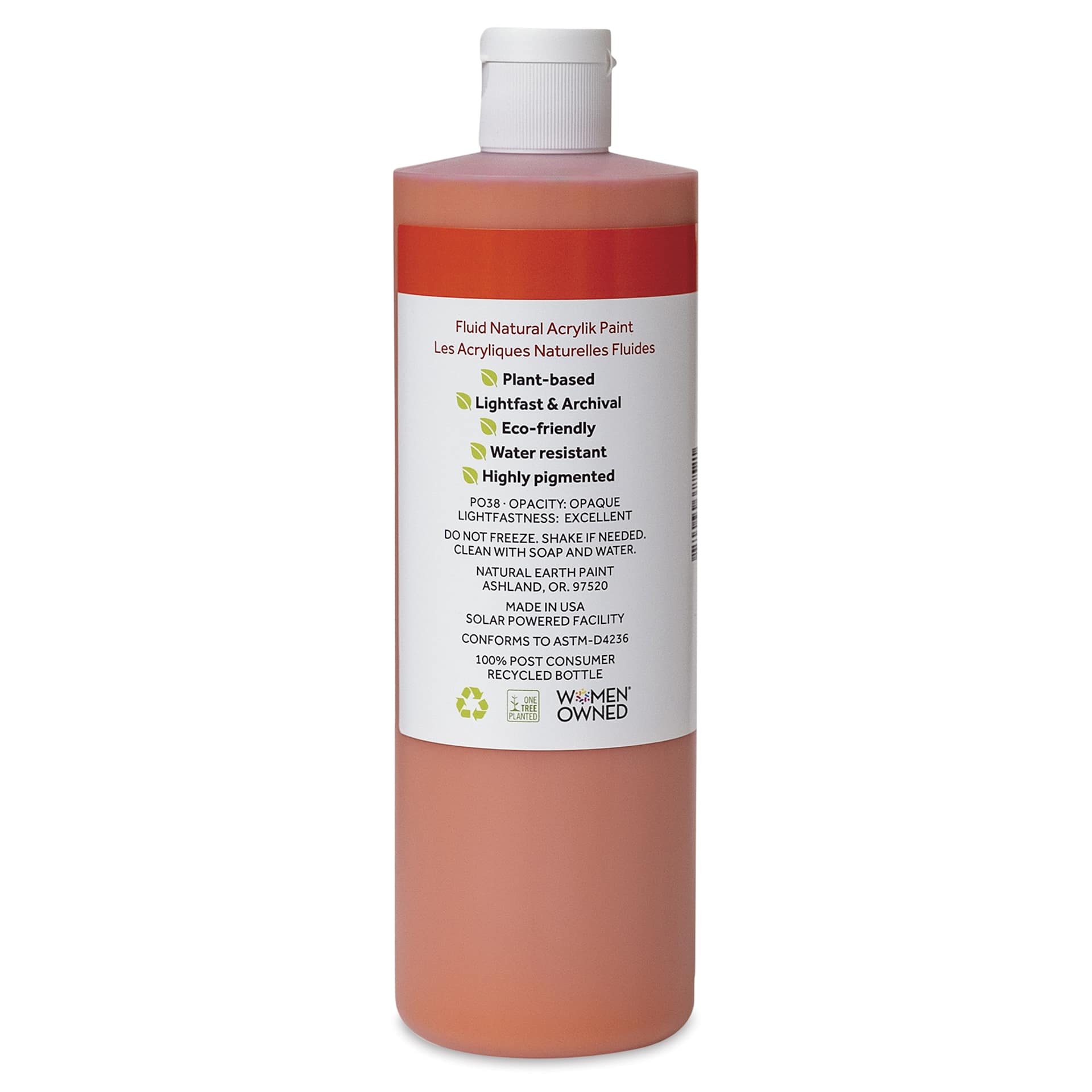 Natural Earth Paint Natural Fluid Acrylik Paint - Ercolano Orange, 473 ml - back of bottle