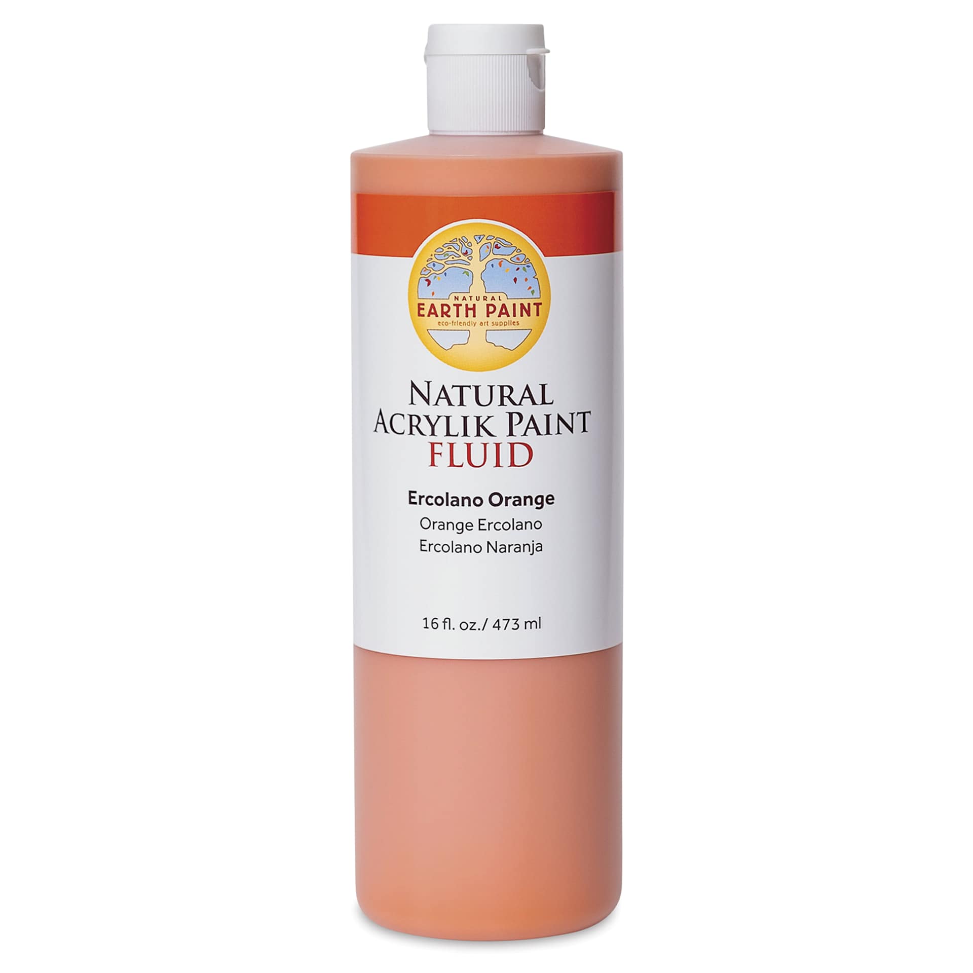 Natural Earth Paint Natural Fluid Acrylik Paint - Ercolano Orange, 473 ml - front of bottle