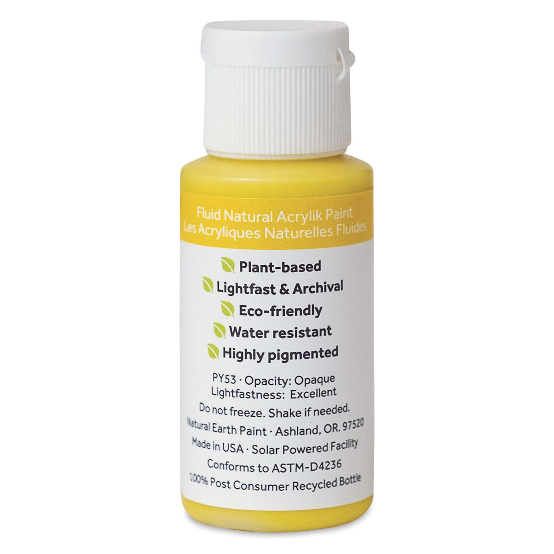 Natural Earth Paint Natural Fluid Acrylik Paint - Brilliant Yellow, 30 ml - back of bottle