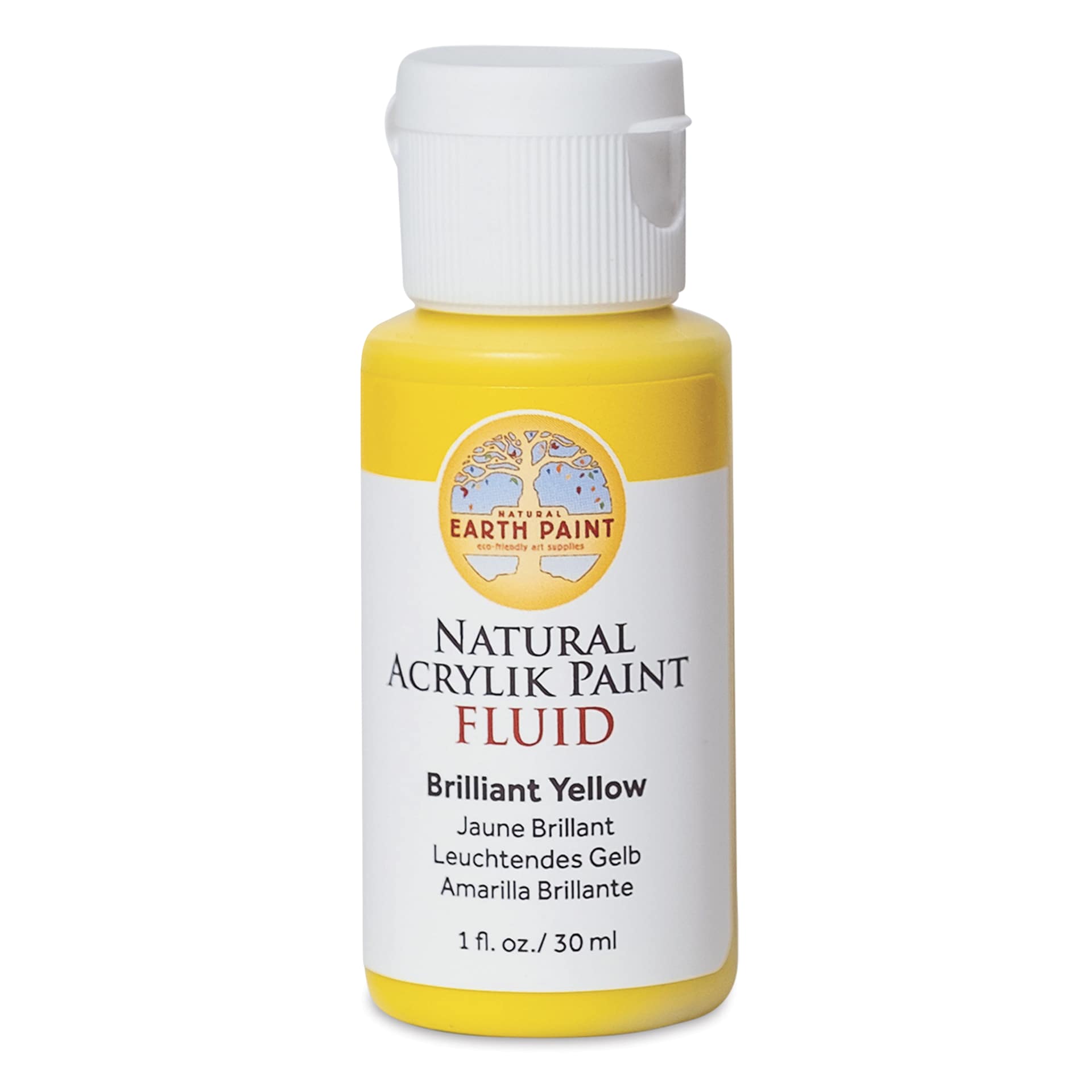 Natural Earth Paint Natural Fluid Acrylik Paint - Brilliant Yellow, 30 ml - front of bottle