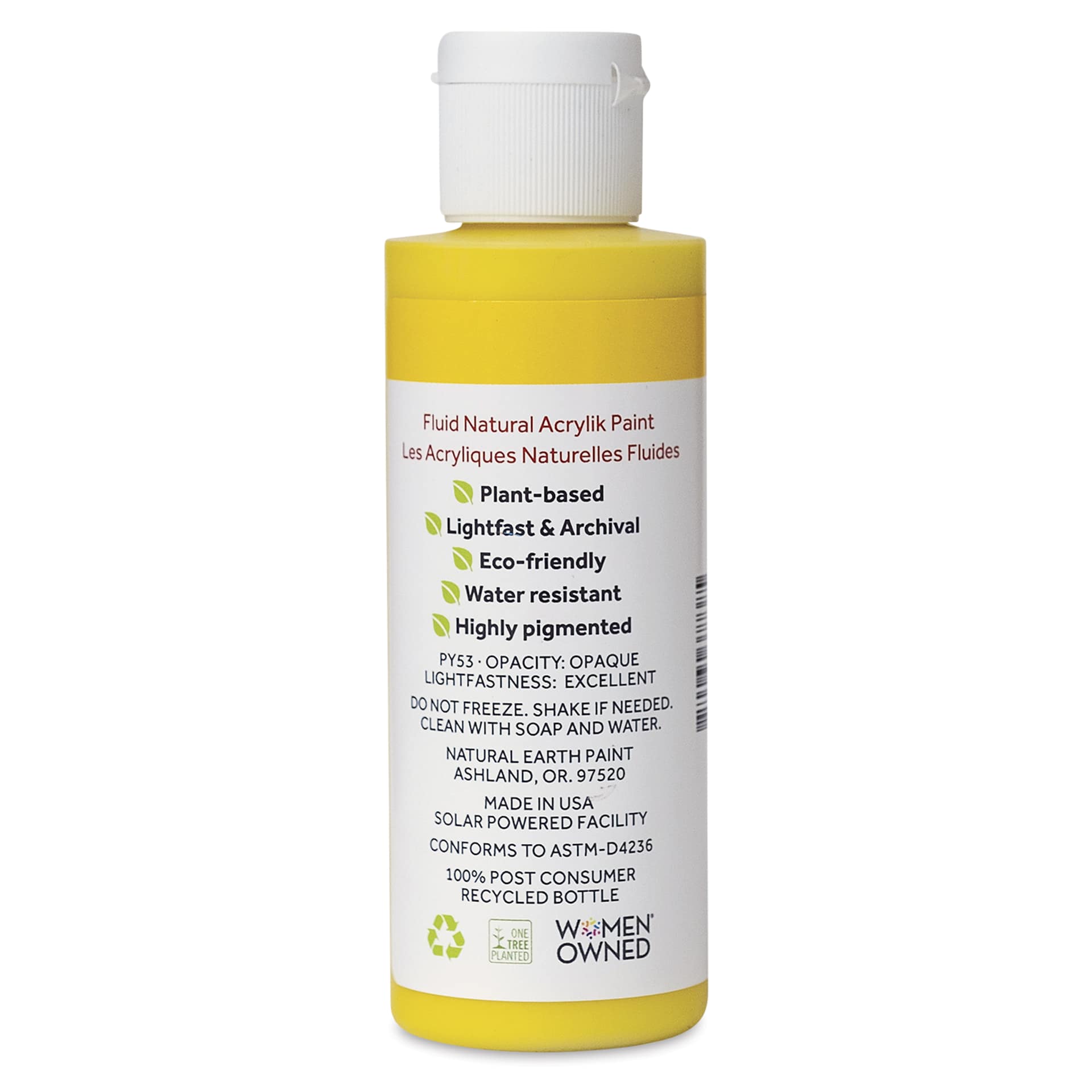 Natural Earth Paint Natural Fluid Acrylik Paint - Brilliant Yellow, 118 ml - back of bottle