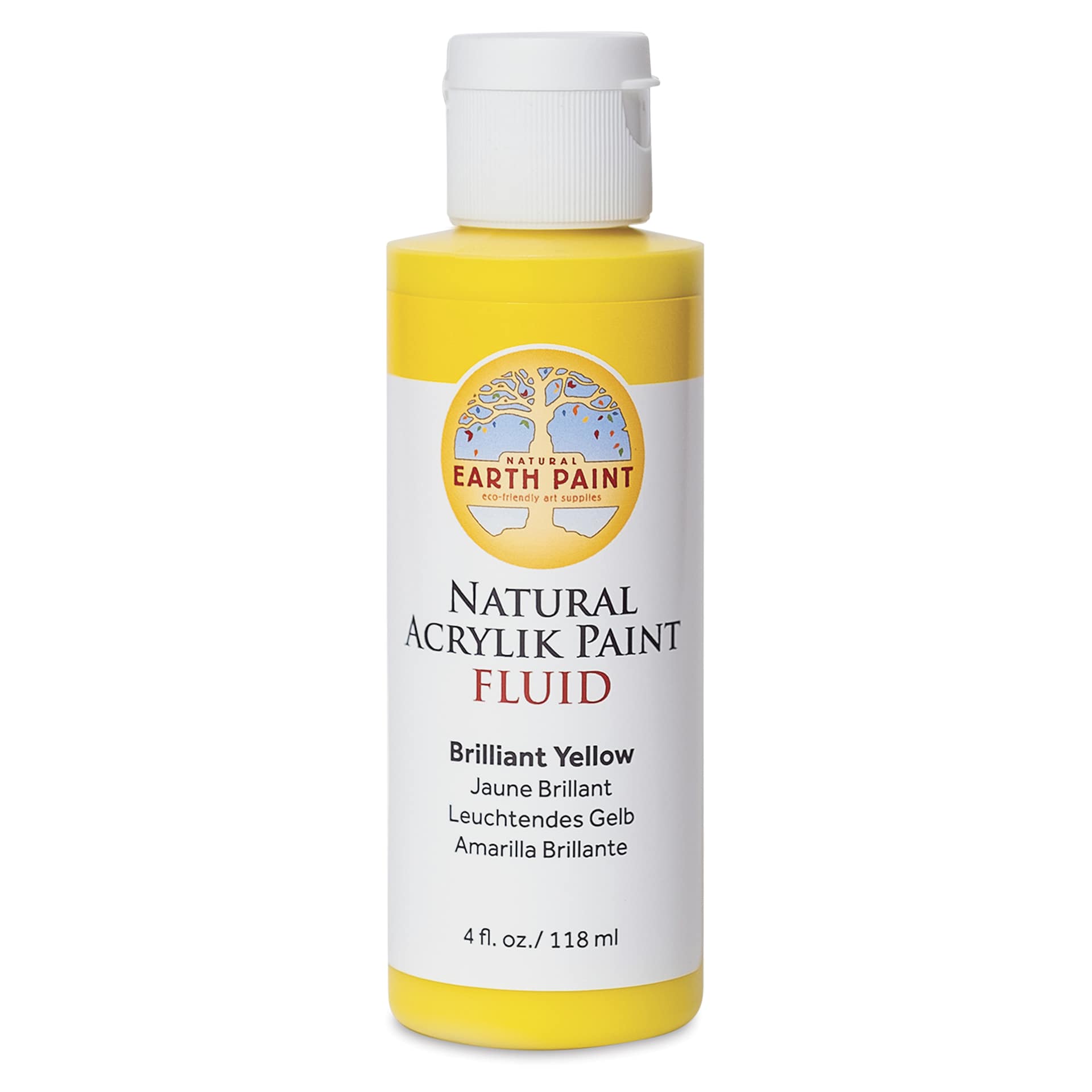Natural Earth Paint Natural Fluid Acrylik Paint - Brilliant Yellow, 118 ml - front of bottle