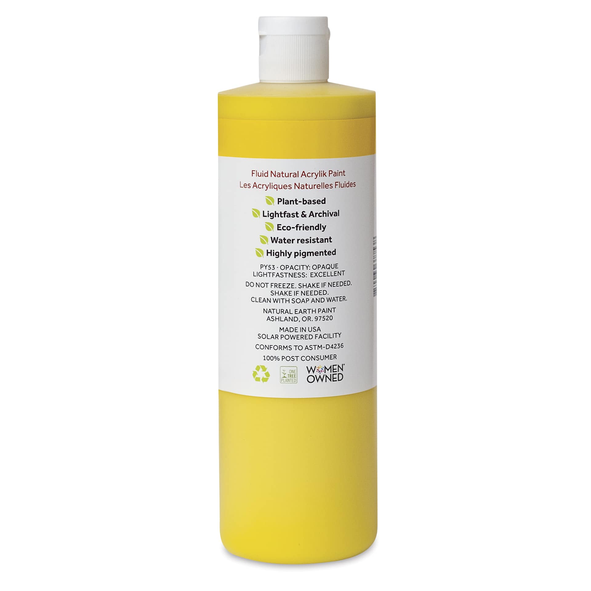 Natural Earth Paint Natural Fluid Acrylik Paint - Brilliant Yellow, 473 ml - back of bottle