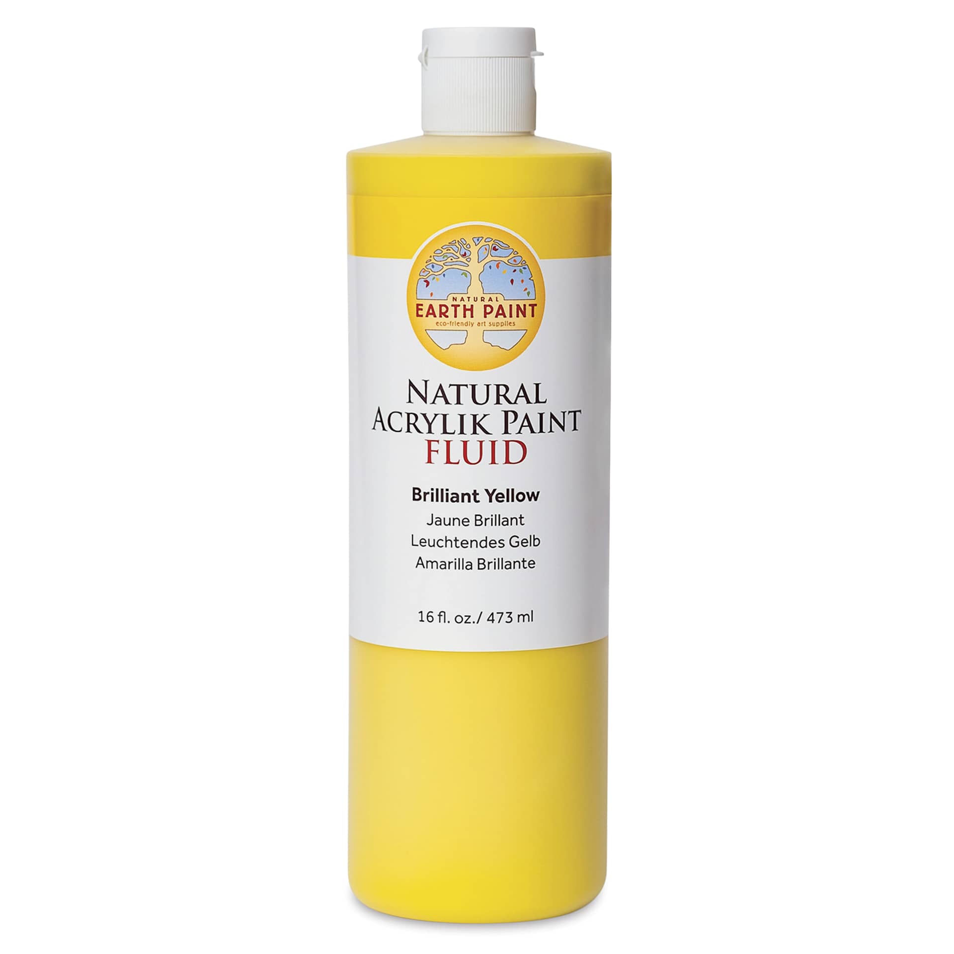 Natural Earth Paint Natural Fluid Acrylik Paint - Brilliant Yellow, 473 ml - front of bottle