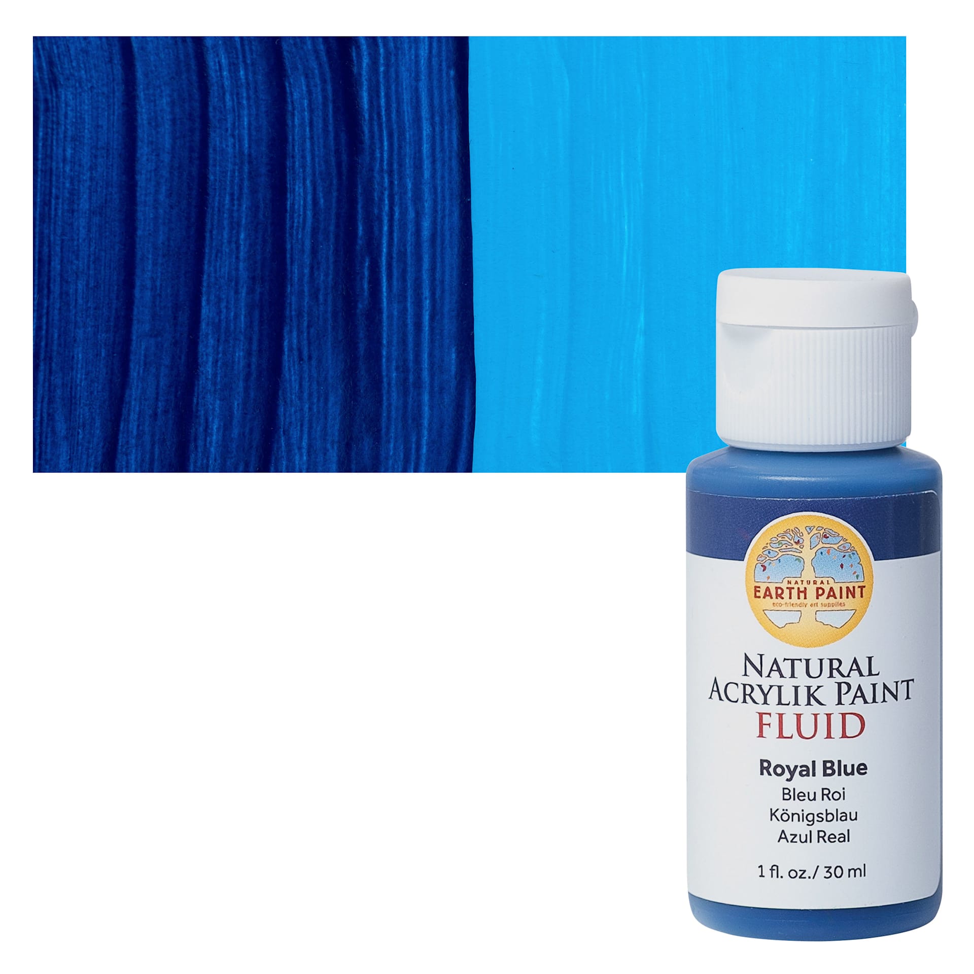 Natural Earth Paint Natural Fluid Acrylik Paint - Royal Blue, 30 ml tube and swatch
