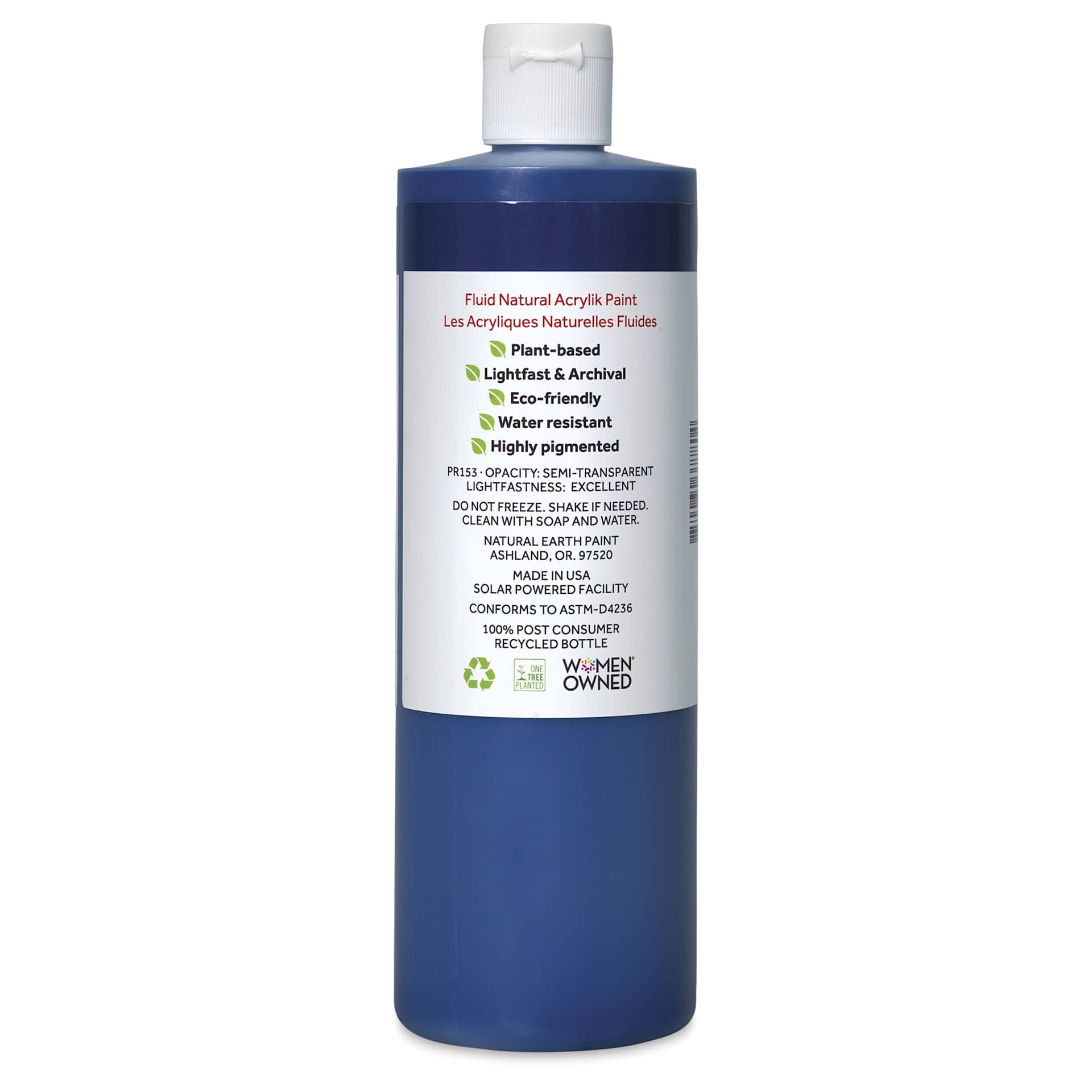 Natural Earth Paint Natural Fluid Acrylik Paint - Royal Blue, back of 473 ml bottle