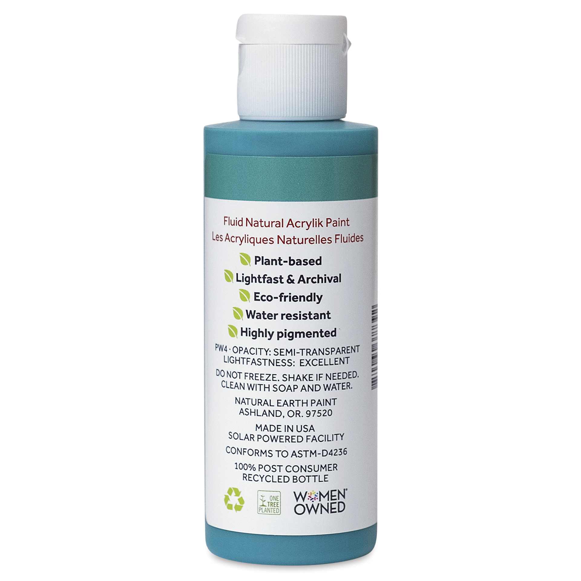 Natural Earth Paint Natural Fluid Acrylik Paint - French Turquoise, 118 ml - back of bottle