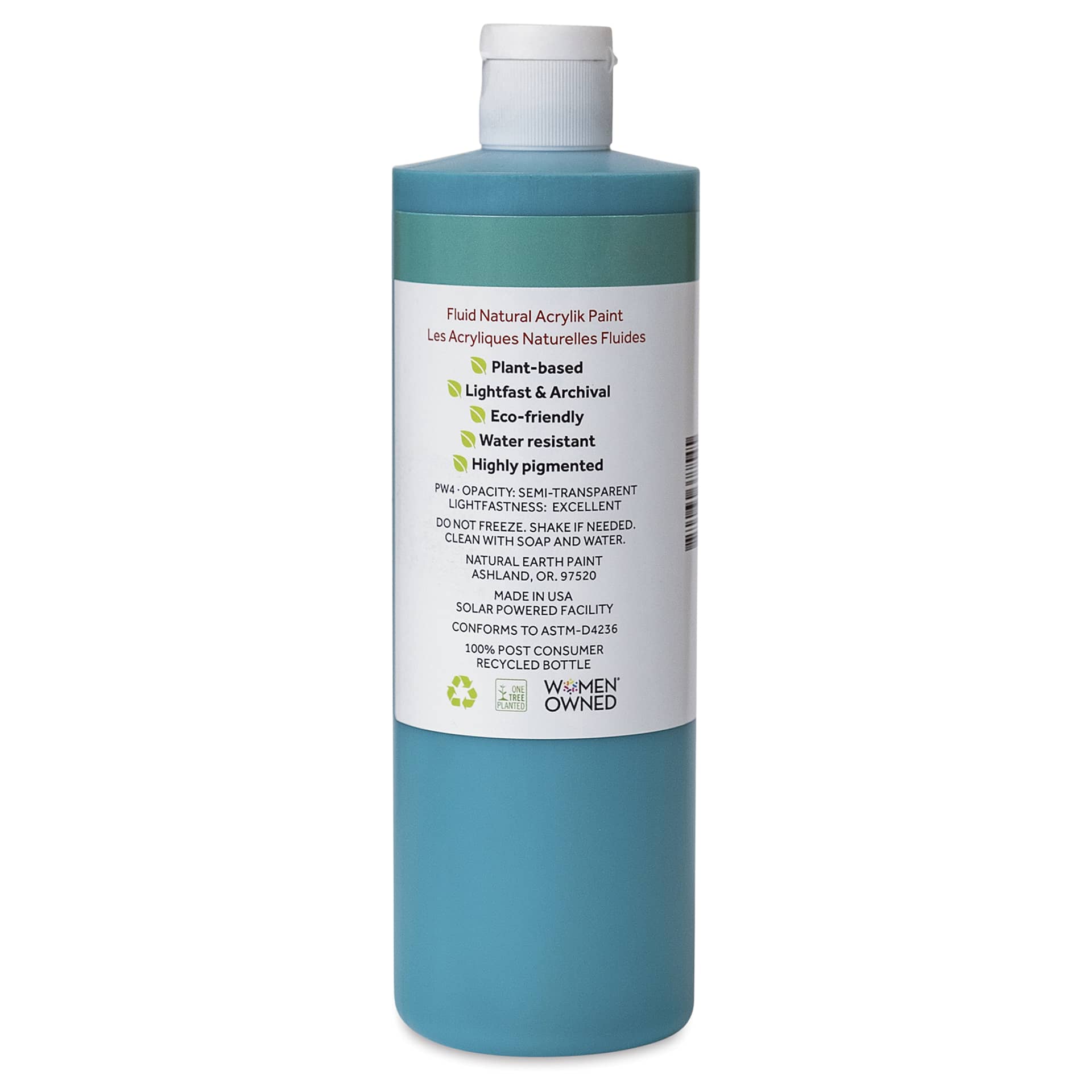 Natural Earth Paint Natural Fluid Acrylik Paint - French Turquoise, 473 ml - back of bottle
