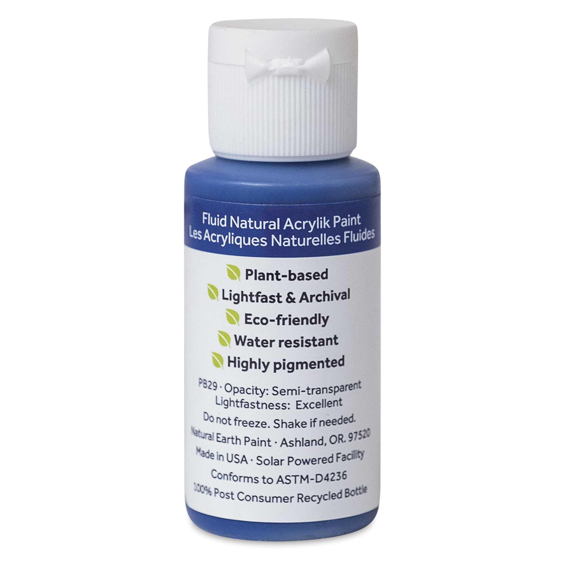 Natural Earth Paint Natural Fluid Acrylik Paint - Ultramarine Blue, 30 ml - back of bottle