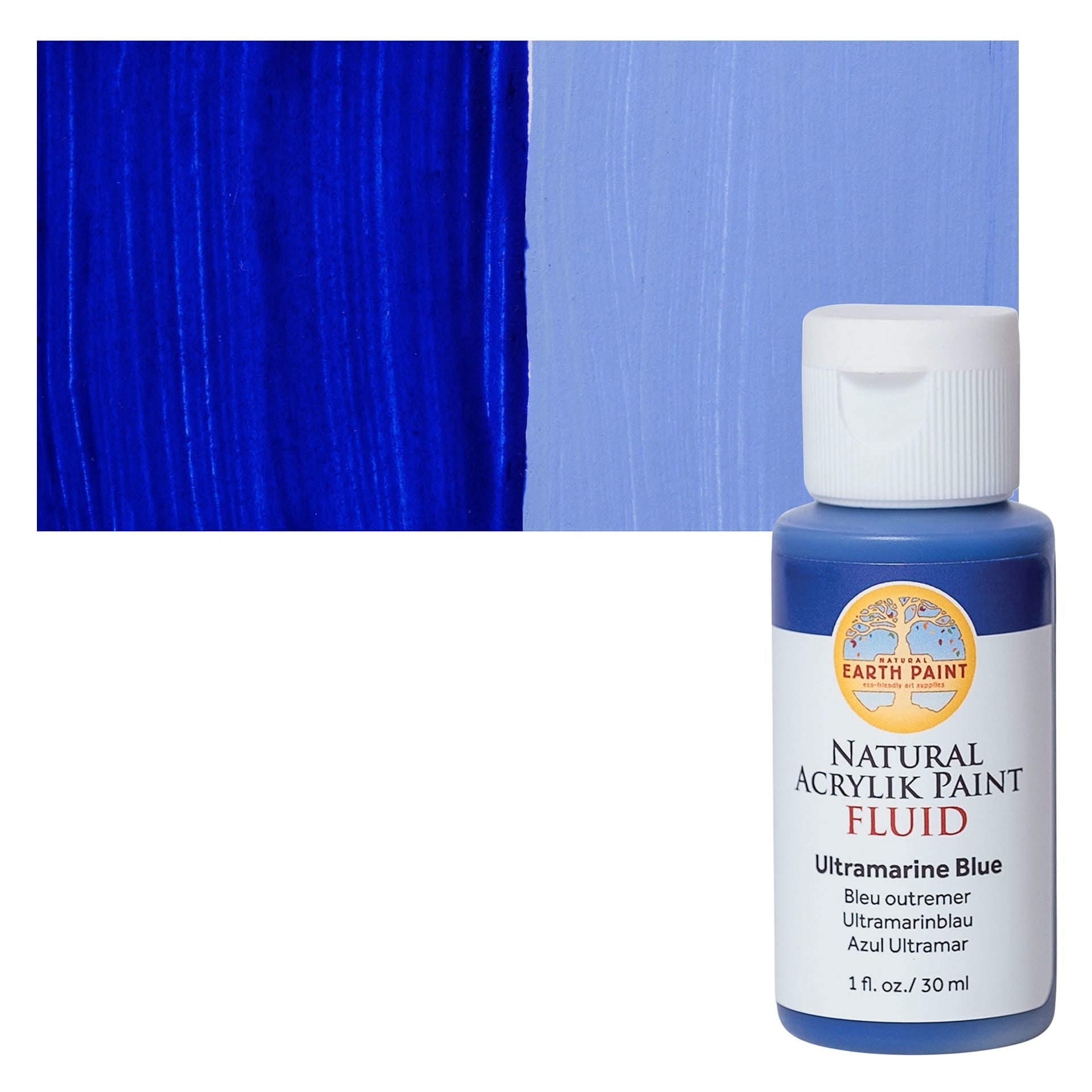 Natural Earth Paint Natural Fluid Acrylik Paint - Ultramarine Blue, 30 ml Bottle and Swatch