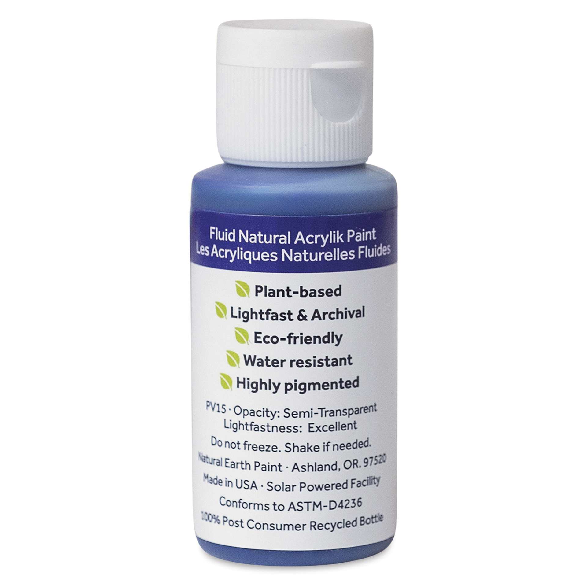 Natural Earth Paint Natural Fluid Acrylik Paint - Ultramarine Purple, 30 ml - back of bottle