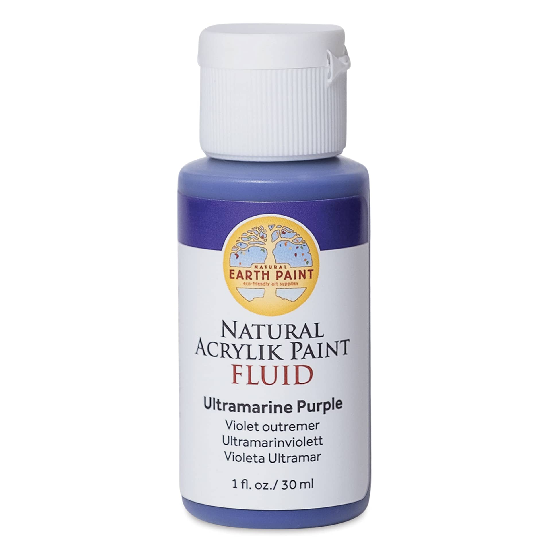 Natural Earth Paint Natural Fluid Acrylik Paint - Ultramarine Purple, 30 ml - front of bottle