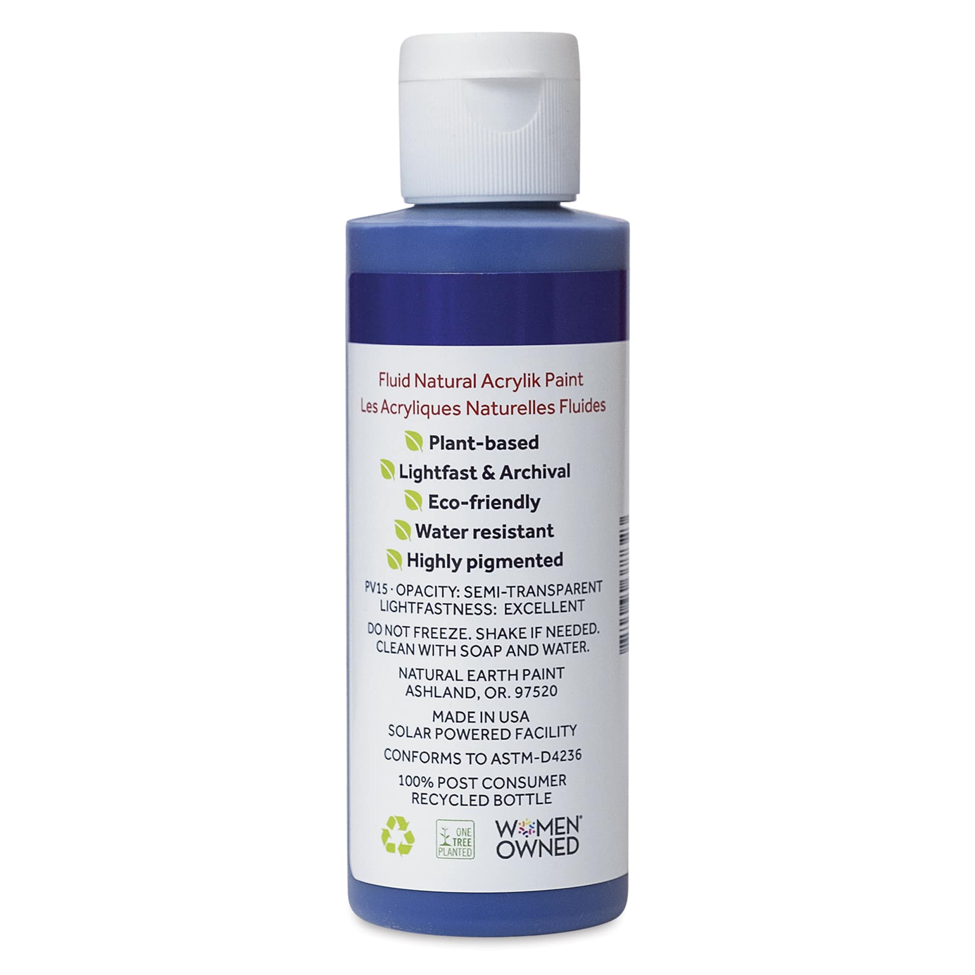 Natural Earth Paint Natural Fluid Acrylik Paint - Ultramarine Purple, 118 ml - back of bottle