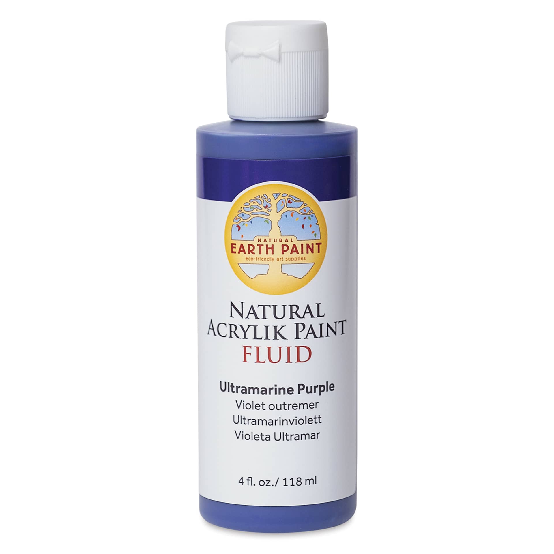 Natural Earth Paint Natural Fluid Acrylik Paint - Ultramarine Purple, 118 ml - front of bottle