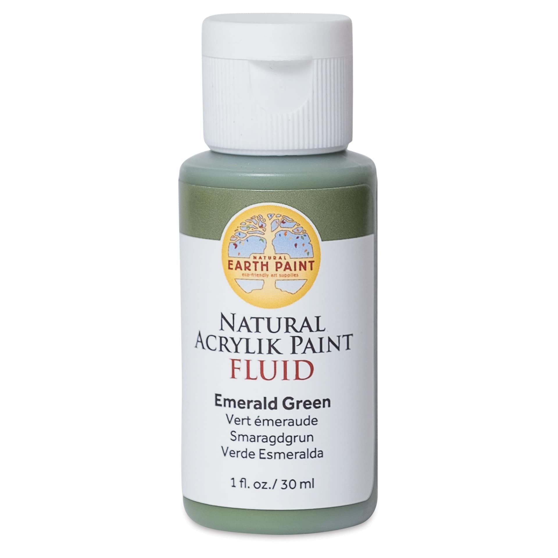 Natural Earth Paint Natural Fluid Acrylik Paint - Emerald Green, 30 ml - front of bottle