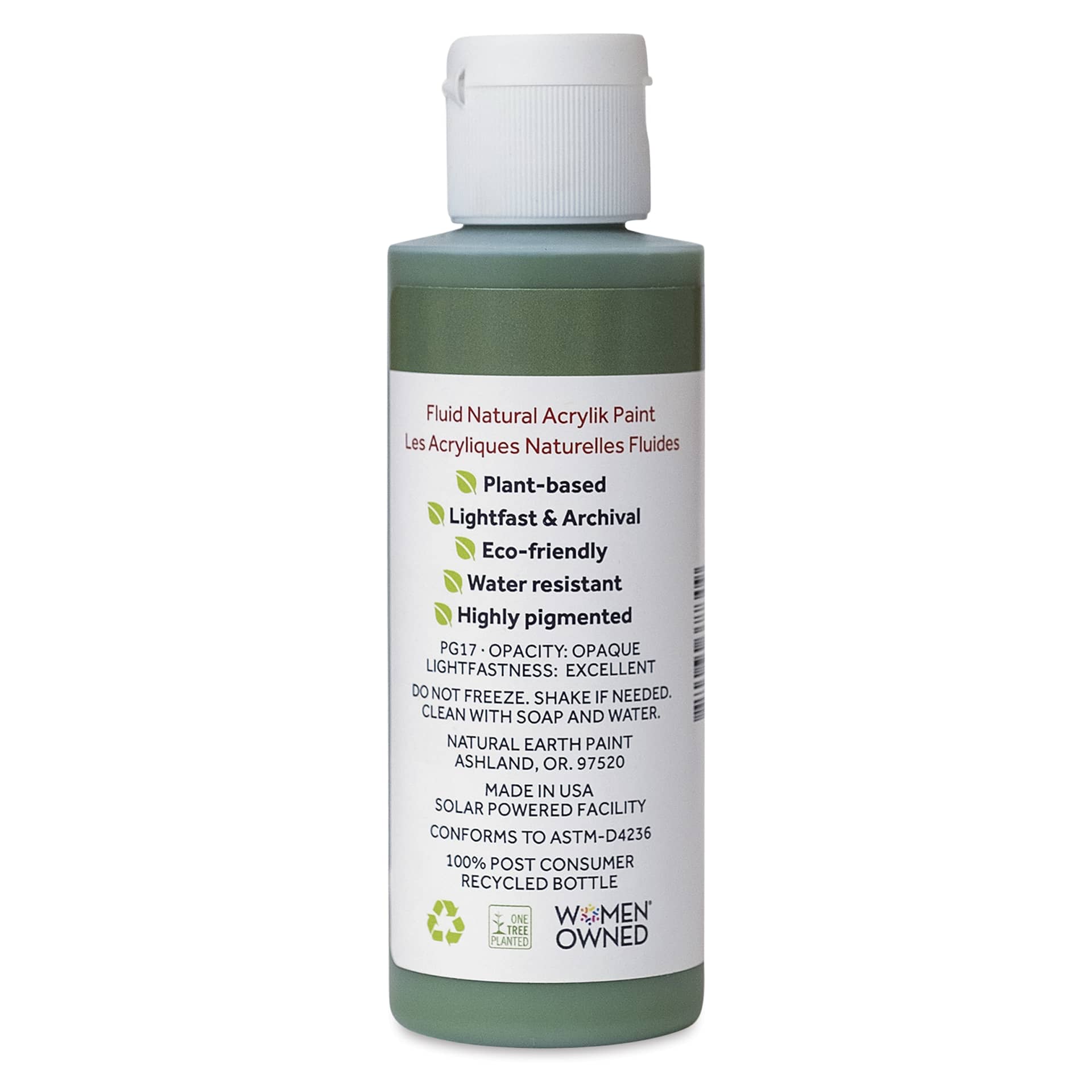 Natural Earth Paint Natural Fluid Acrylik Paint - Emerald Green, 118 ml - back of bottle