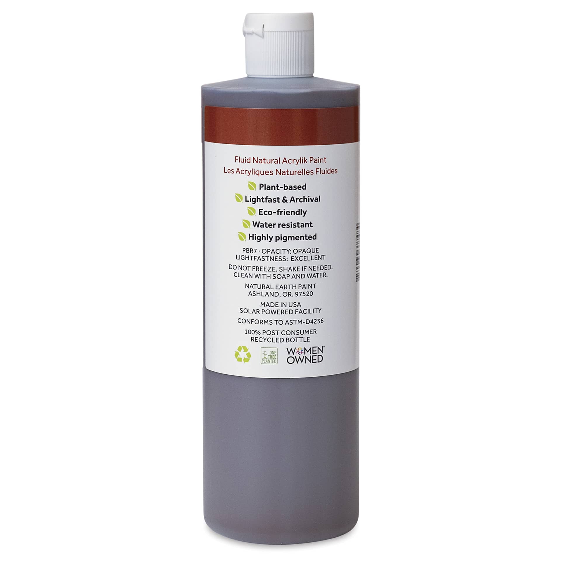 Natural Earth Paint Natural Fluid Acrylik Paint - Burnt Sienna, 473 ml - back of bottle