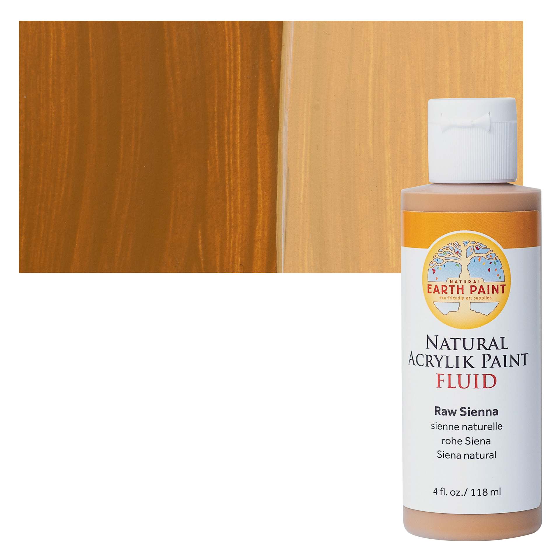Natural Earth Paint Natural Fluid Acrylik Paint - Raw Sienna,  118 ml bottle and swatch