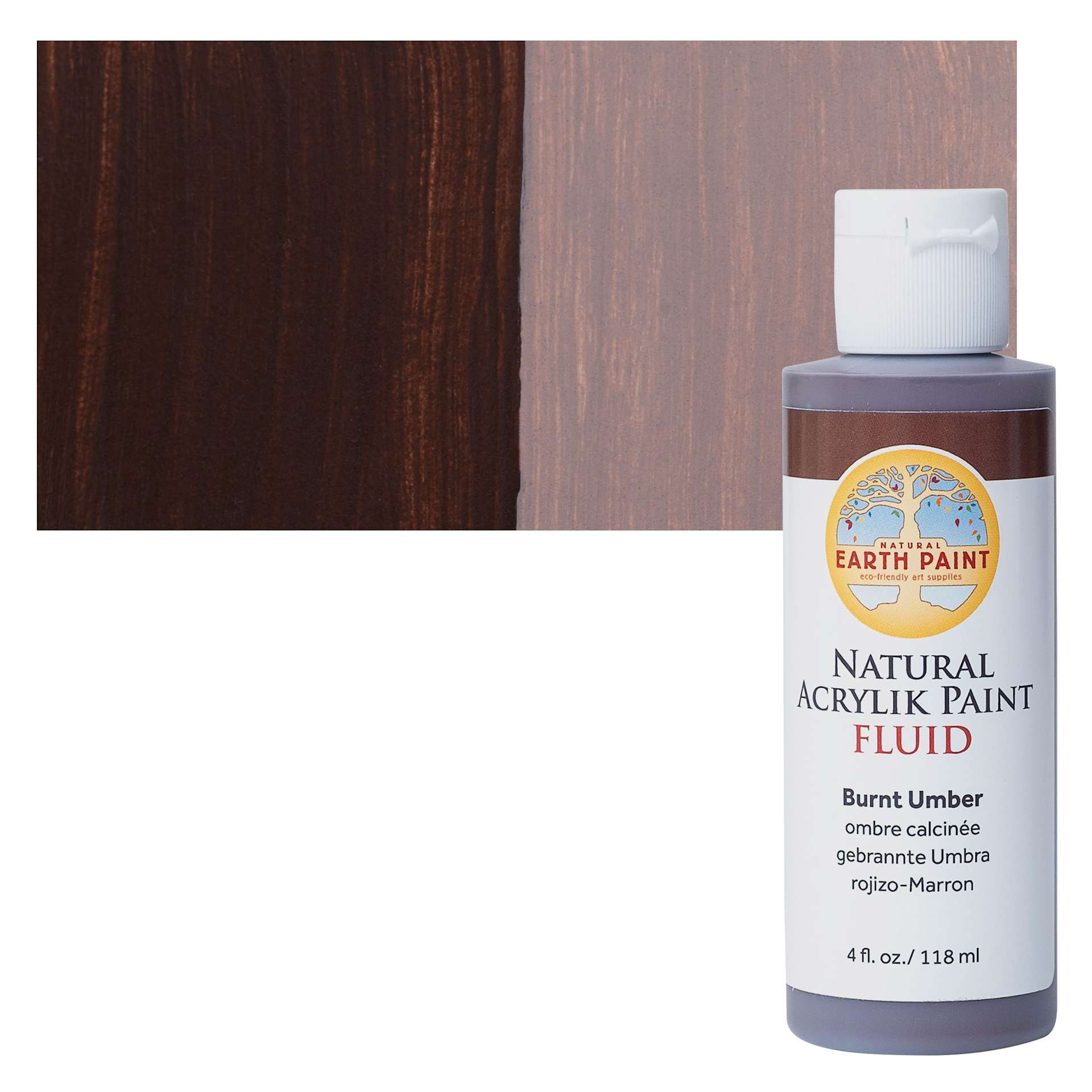 Natural Earth Paint Natural Fluid Acrylik Paint - Burnt Umber,  118 ml bottle and swatch