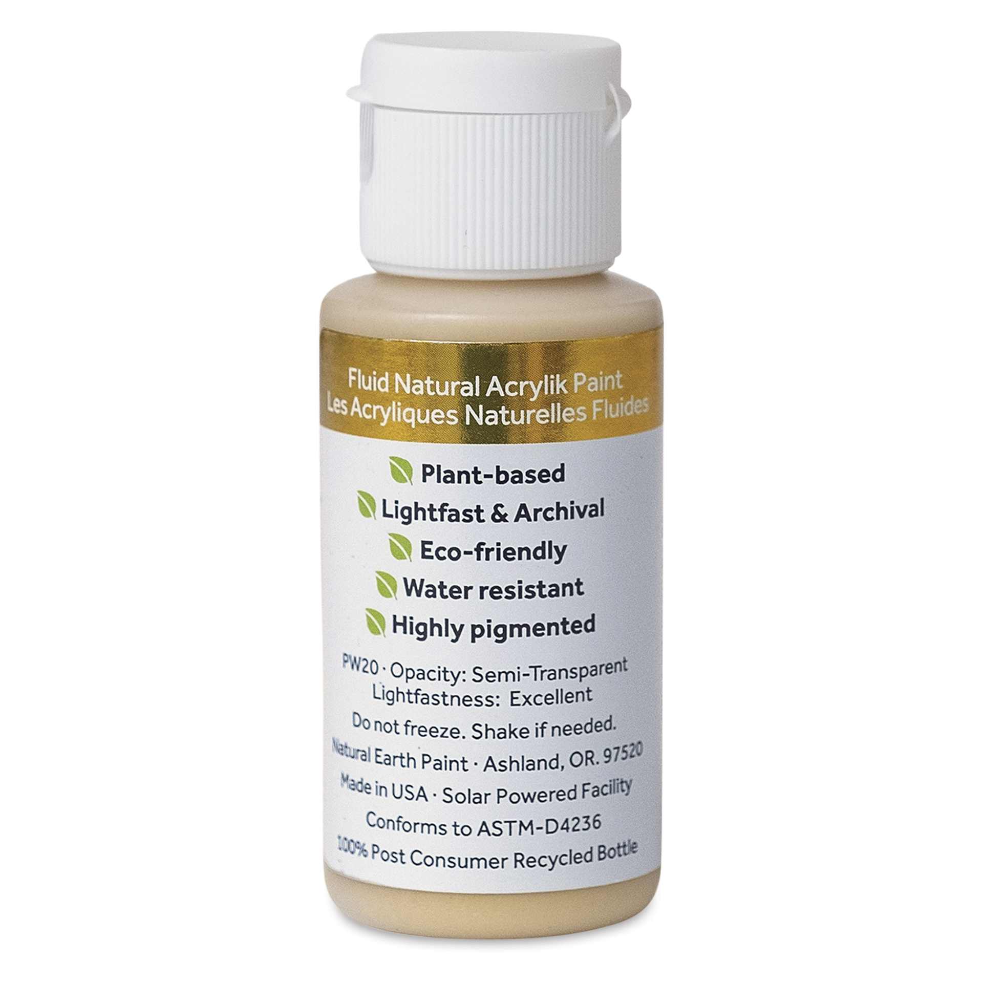 Natural Earth Paint Natural Fluid Acrylik Paint - Gold Mica, 30 ml - back of bottle