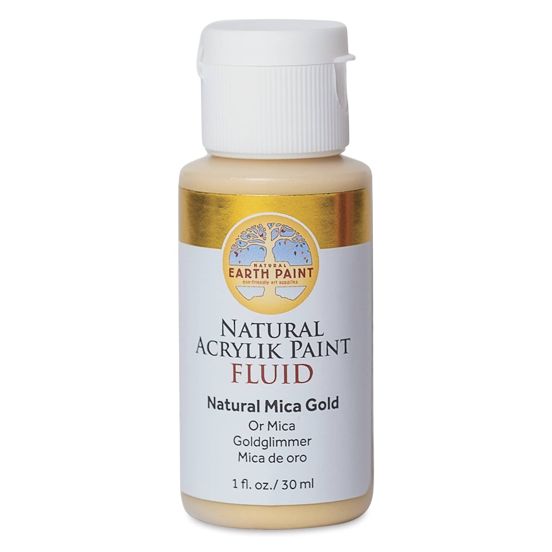 Natural Earth Paint Natural Fluid Acrylik Paint - Gold Mica, 30 ml - front of bottle