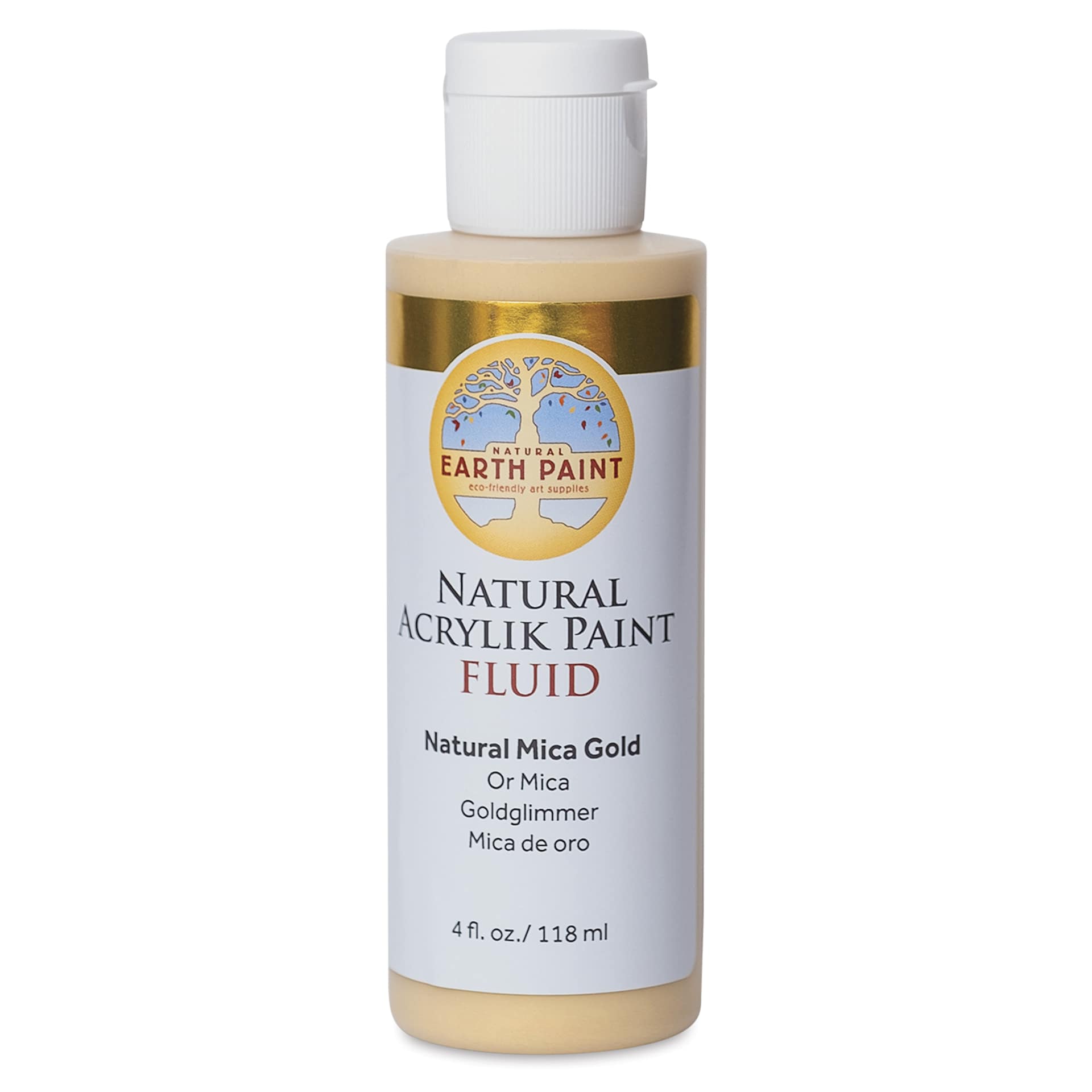 Natural Earth Paint Natural Fluid Acrylik Paint - Gold Mica, 118 ml - front of bottle