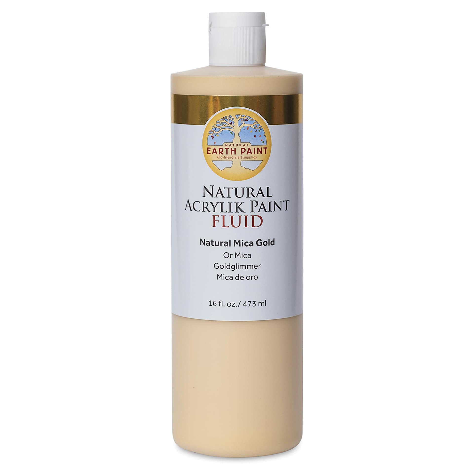 Natural Earth Paint Natural Fluid Acrylik Paint - Gold Mica, 473 ml - front of bottle