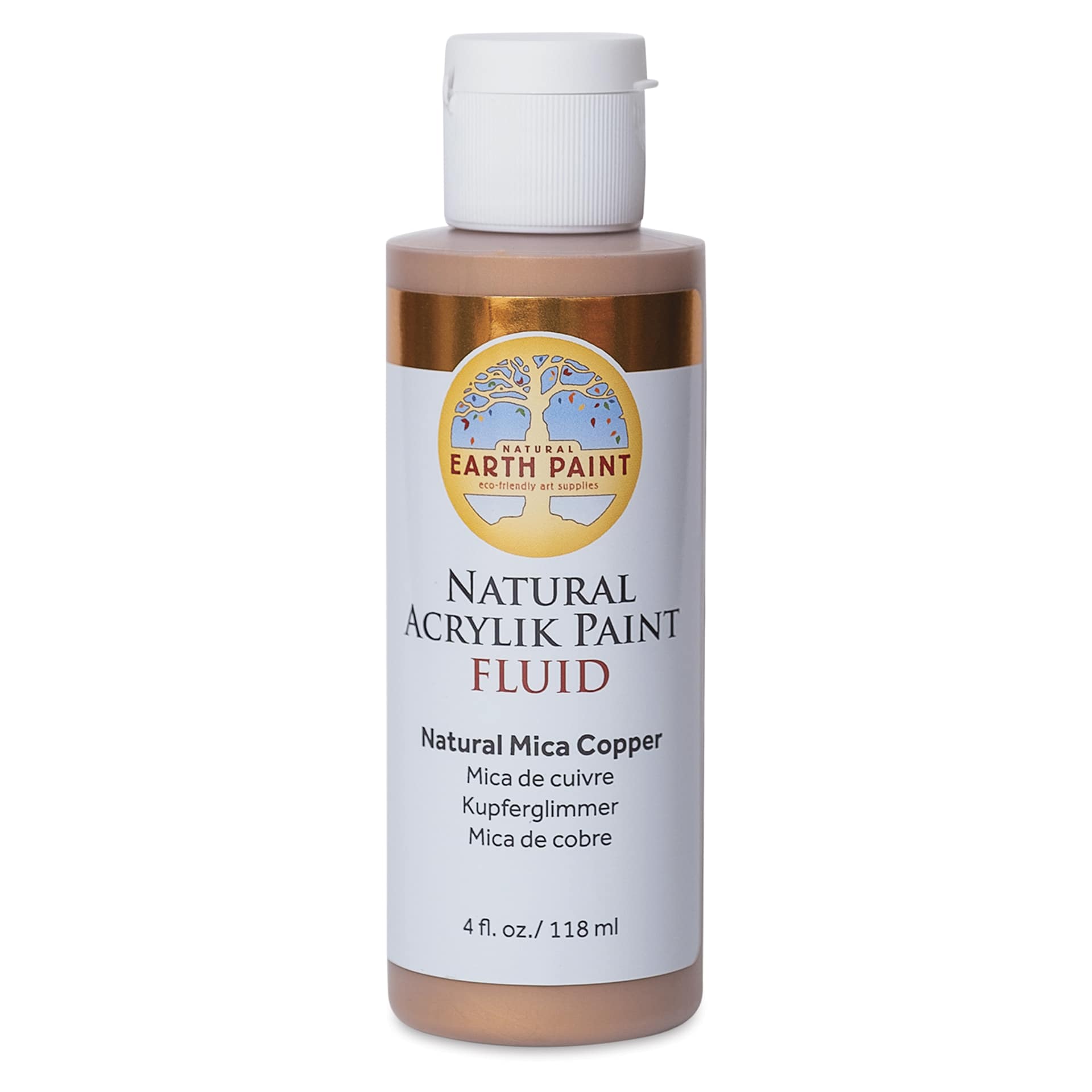 Natural Earth Paint Natural Fluid Acrylik Paint - Copper Mica, 118 ml - front of bottle