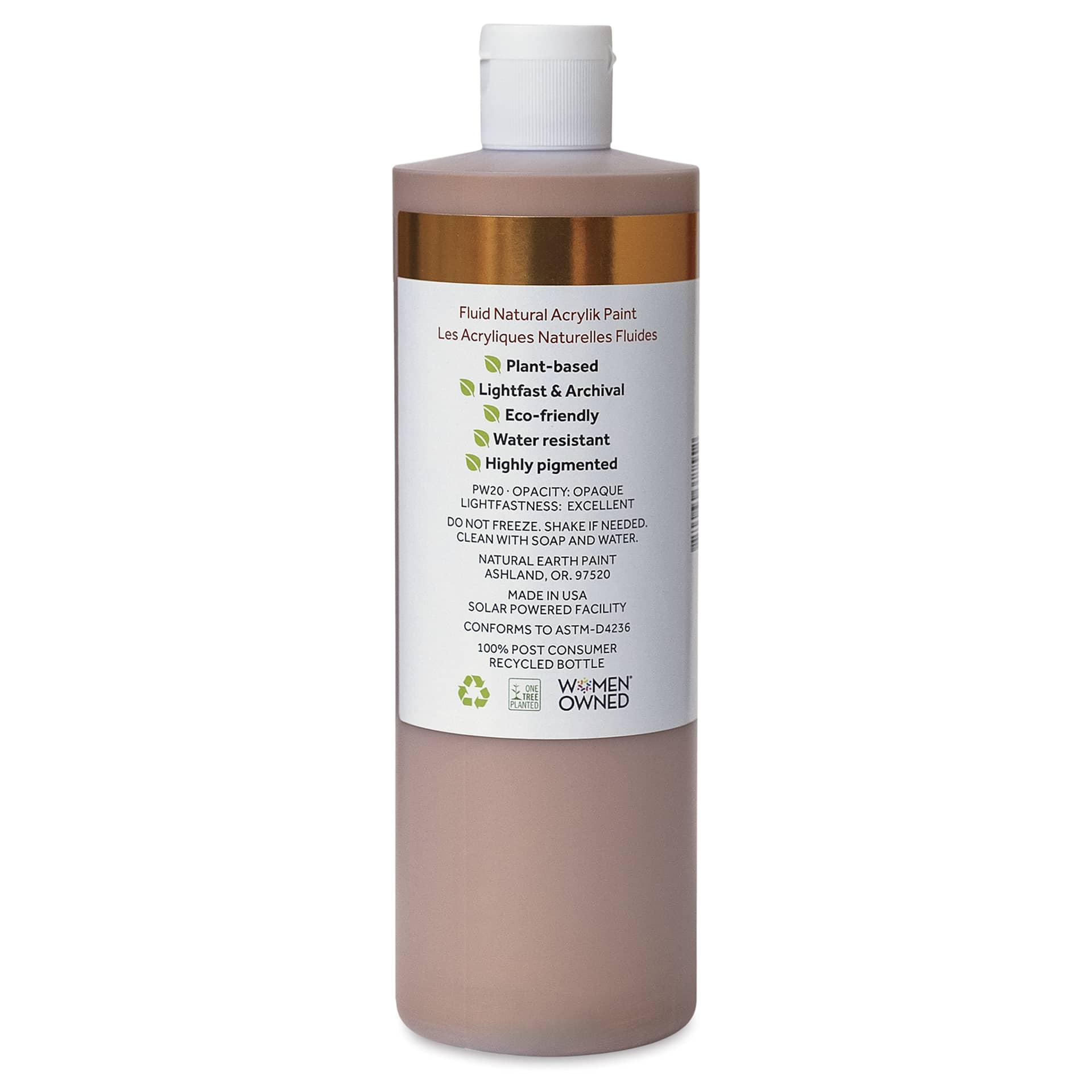 Natural Earth Paint Natural Fluid Acrylik Paint - Copper Mica, 473 ml - back of bottle