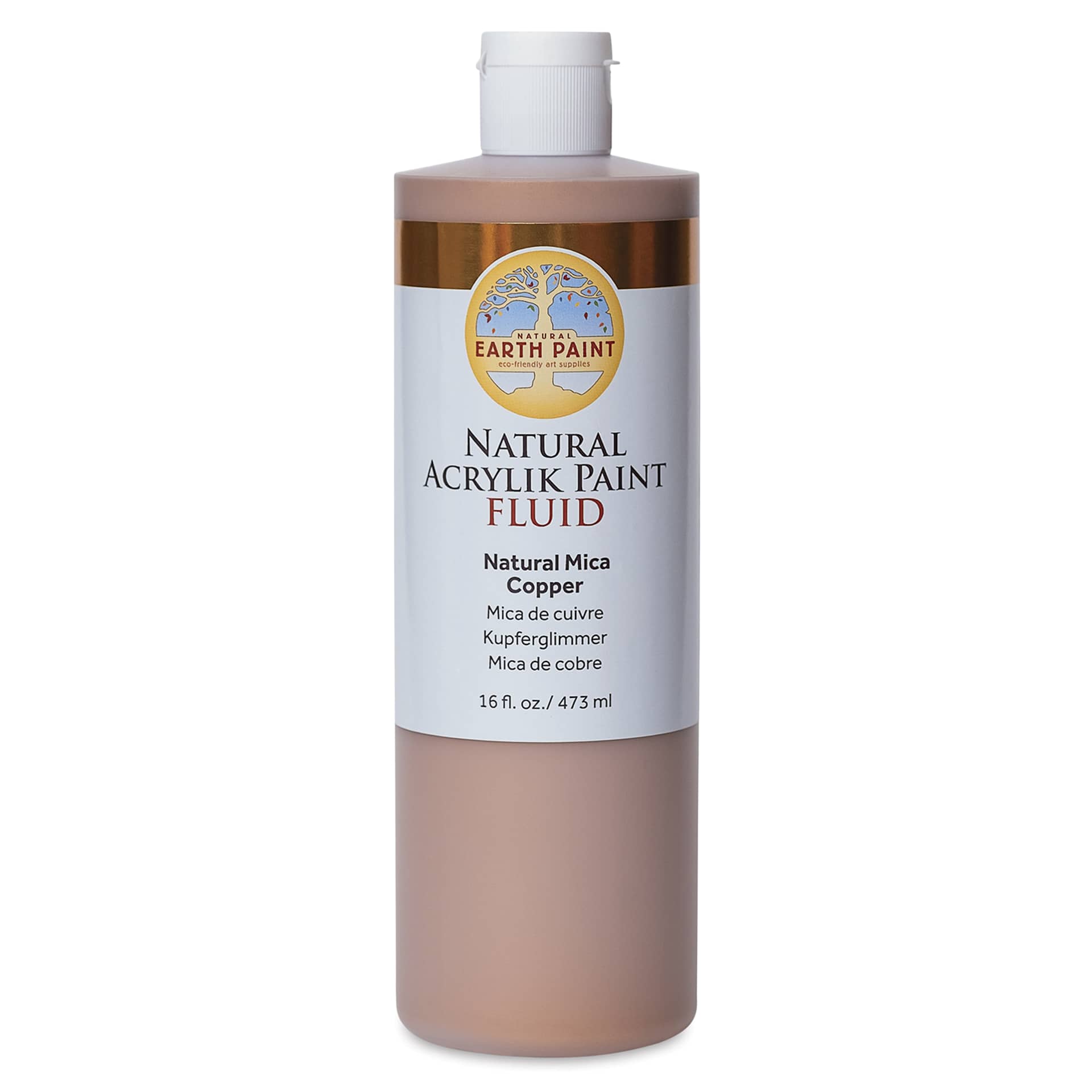 Natural Earth Paint Natural Fluid Acrylik Paint - Copper Mica, 473 ml - front of bottle