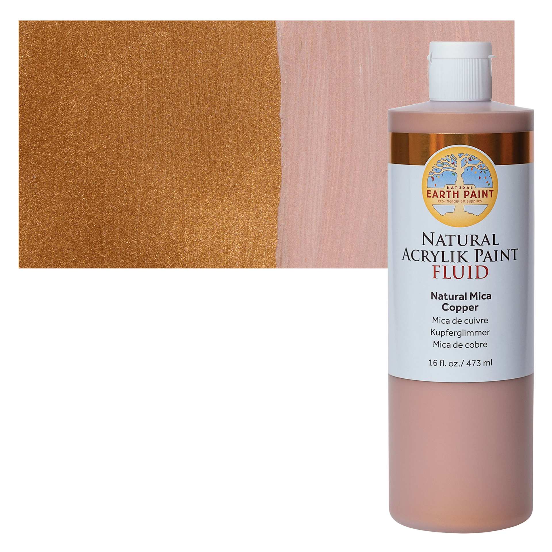 Natural Earth Paint Natural Fluid Acrylik Paint - Copper Mica, 473 ml - Bottle and Swatch