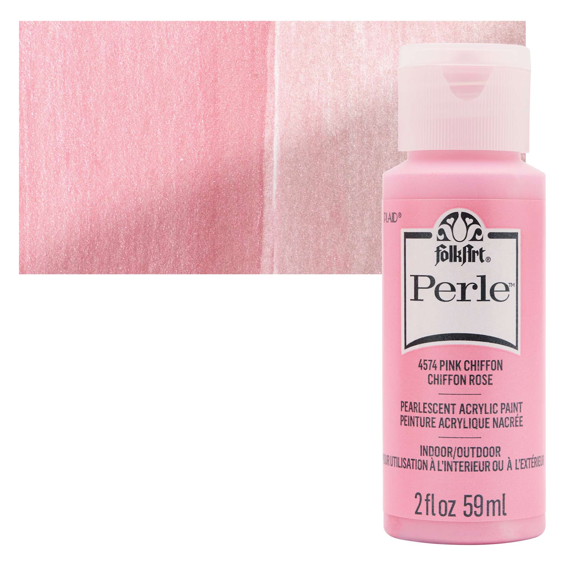 FolkArt Perle Acrylic Paint - Pink Chiffon, 2 oz bottle and swatch