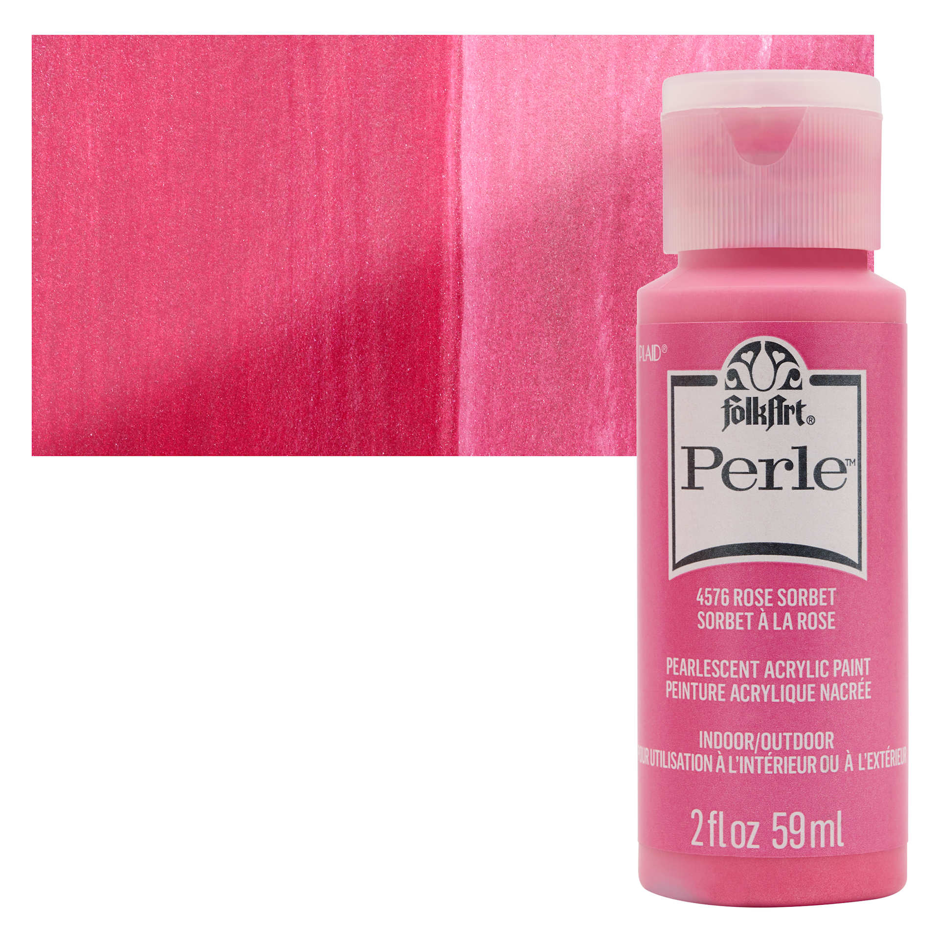FolkArt Perle Acrylic Paint - Rose Sorbet, 2 oz bottle and swatch