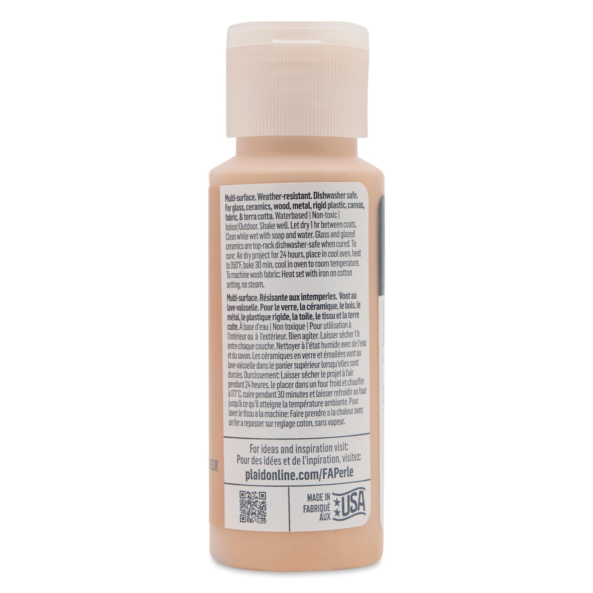 FolkArt Perle Acrylic Paint - Peach Puff, 2 oz back of bottle