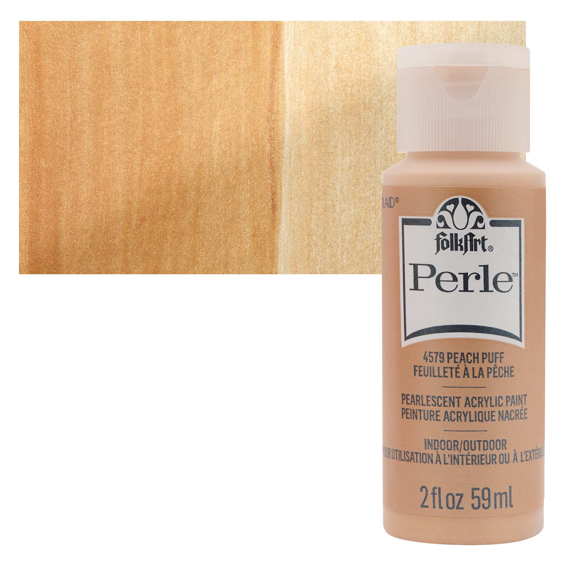 FolkArt Perle Acrylic Paint - Peach Puff, 2 oz bottle and swatch