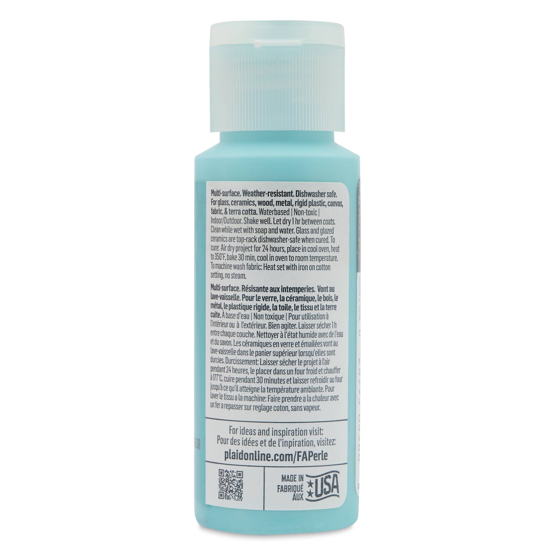 FolkArt Perle Acrylic Paint - Iced Aqua, 2 oz back of bottle