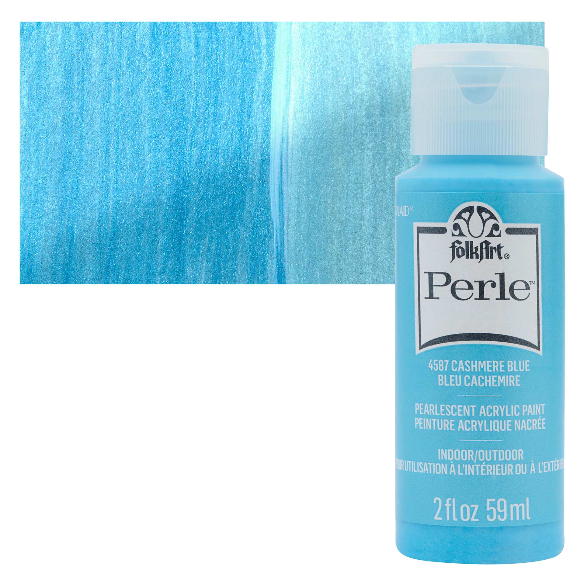 FolkArt Perle Acrylic Paint - Cashmere Blue, 2 oz bottle and swatch