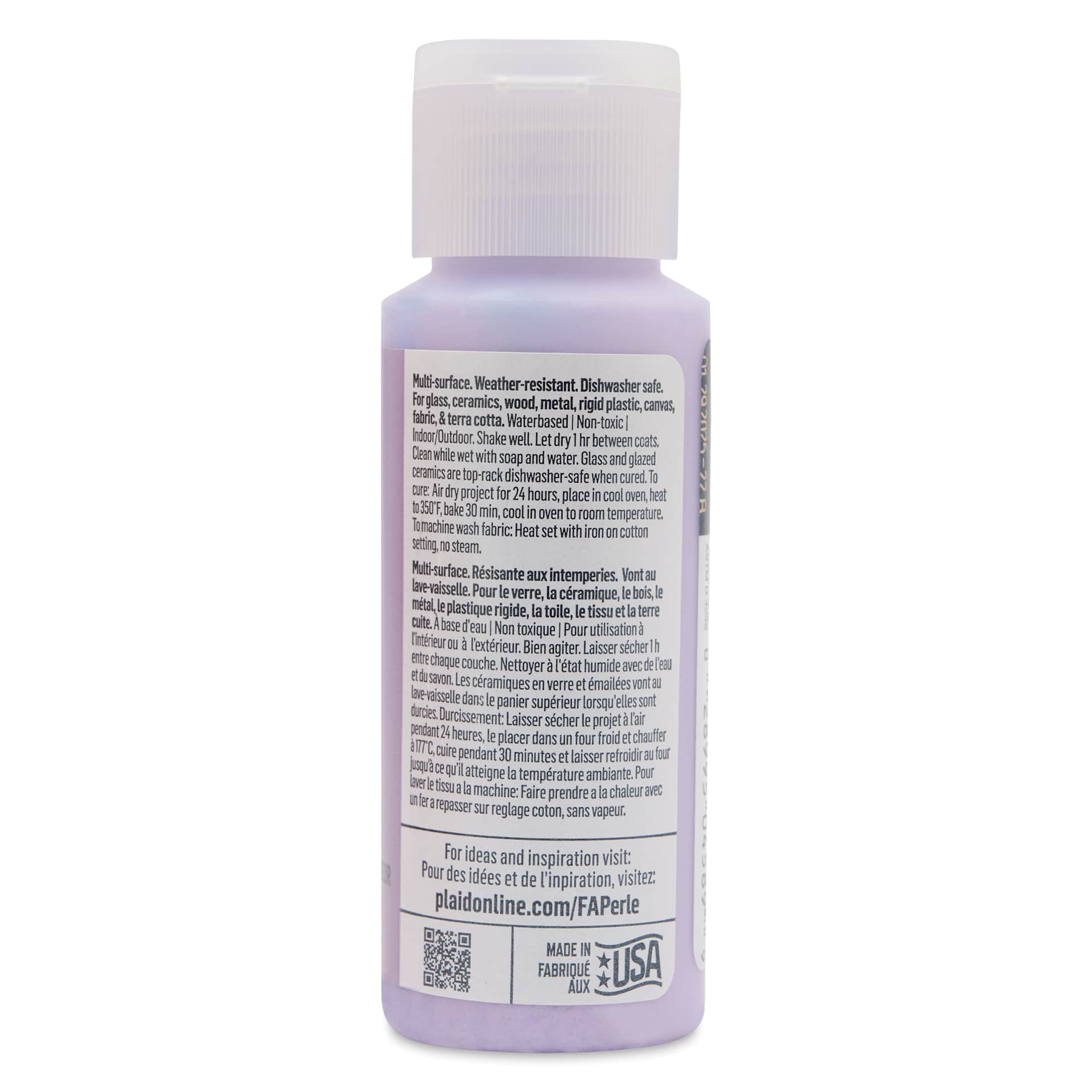 FolkArt Perle Acrylic Paint - Lavender Fog, 2 oz back of bottle